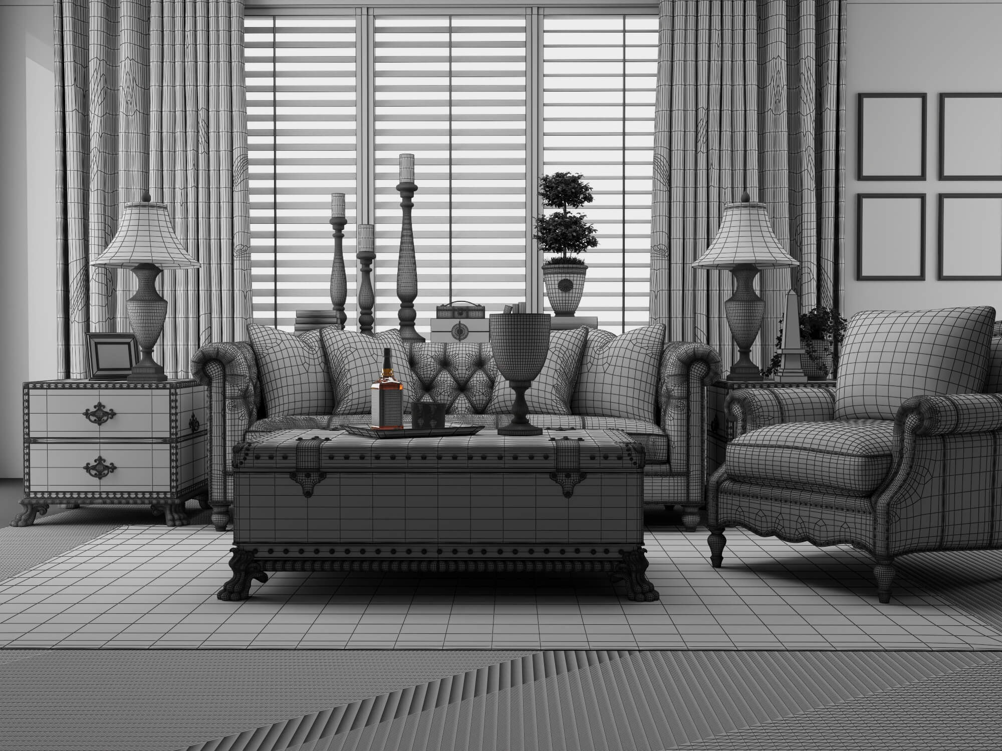 Classic Traditional Living Room Interior 3d Model 3D Model