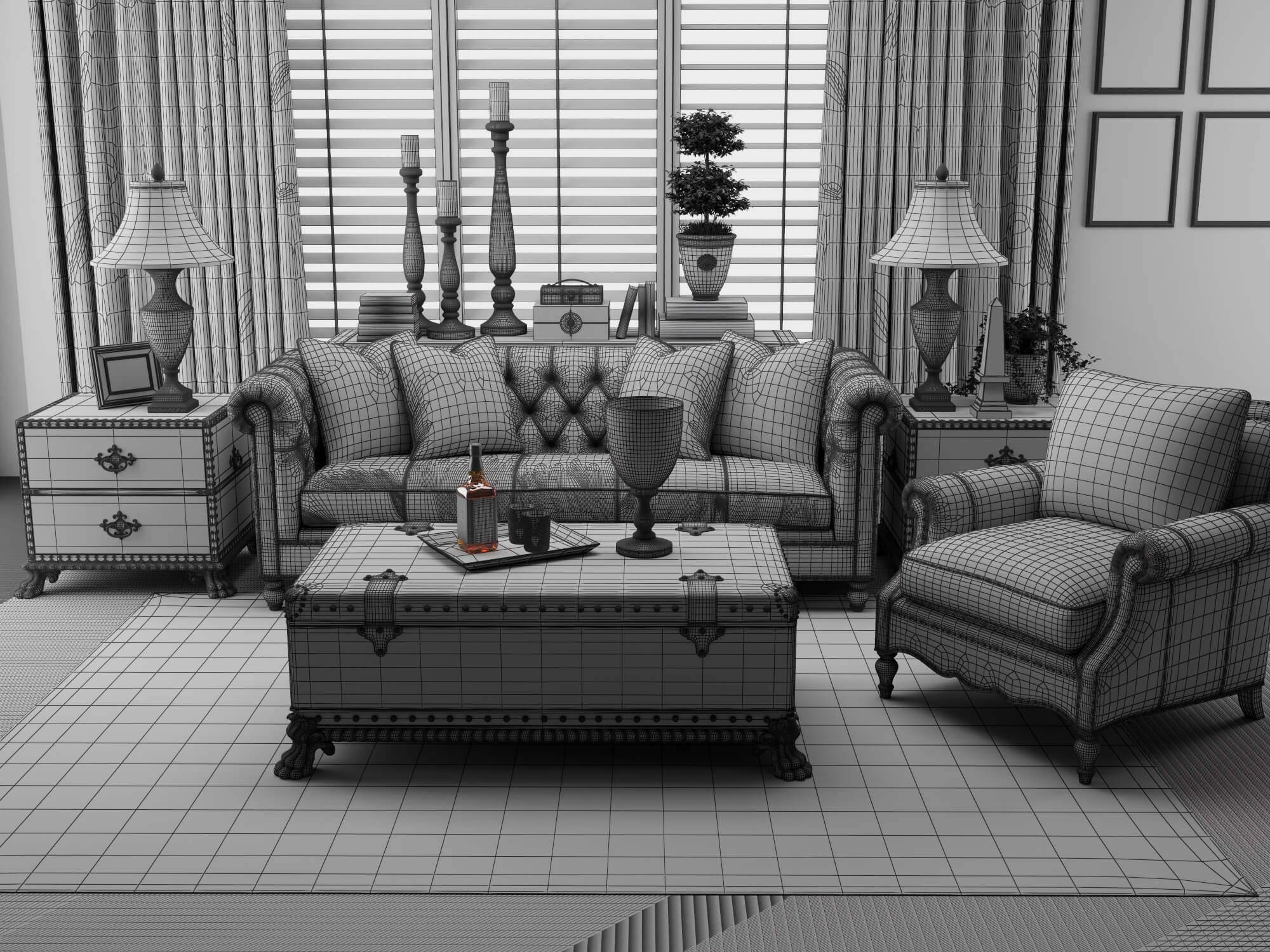 Classic Traditional Living Room Interior 3d Model 3D Model