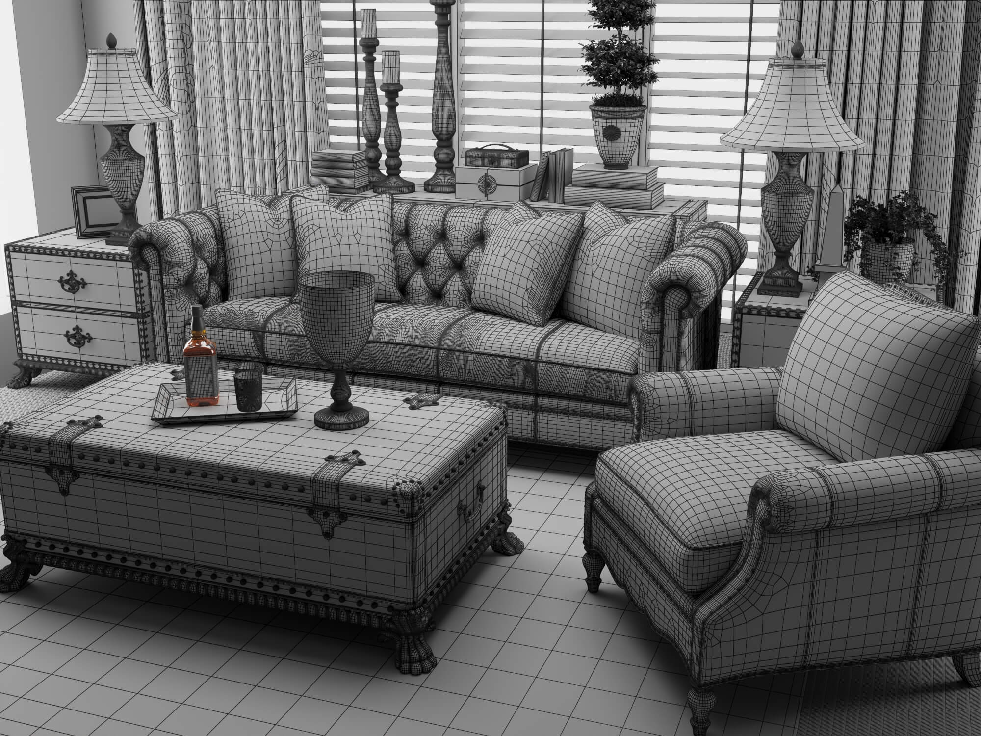 Classic Traditional Living Room Interior 3d Model 3D Model