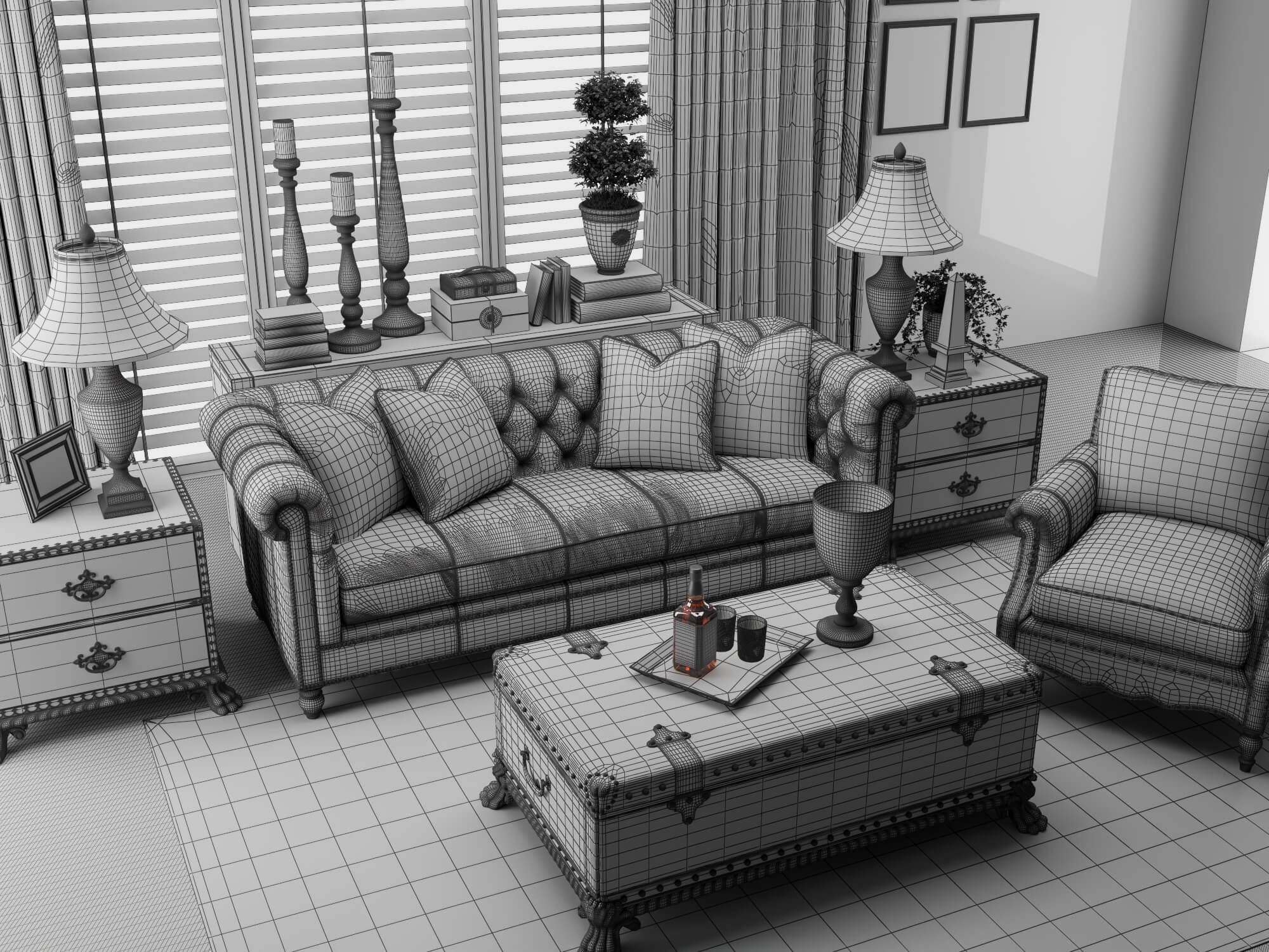 Classic Traditional Living Room Interior 3d Model 3D Model