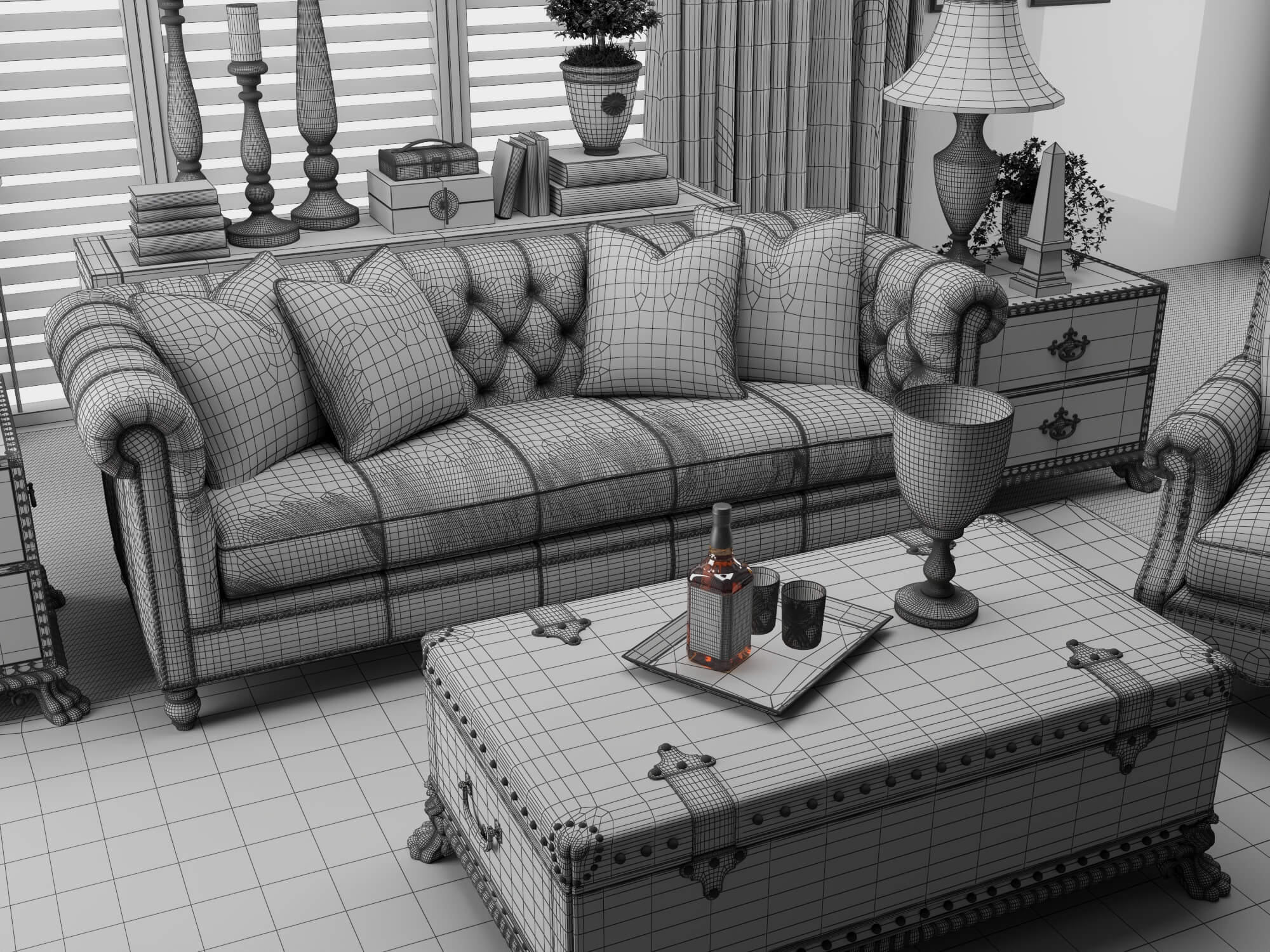 Classic Traditional Living Room Interior 3d Model 3D Model