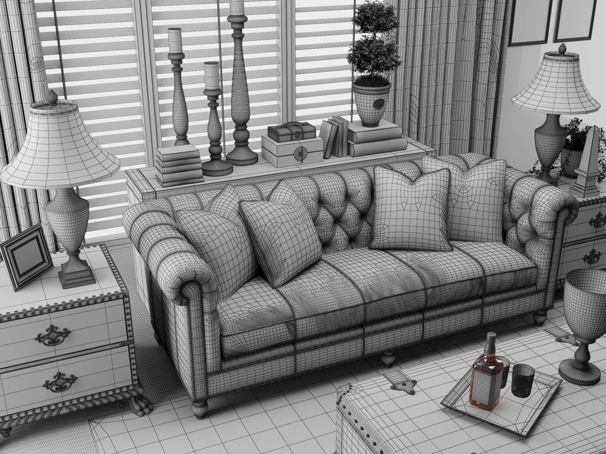 Classic Traditional Living Room Interior 3d Model 3D Model