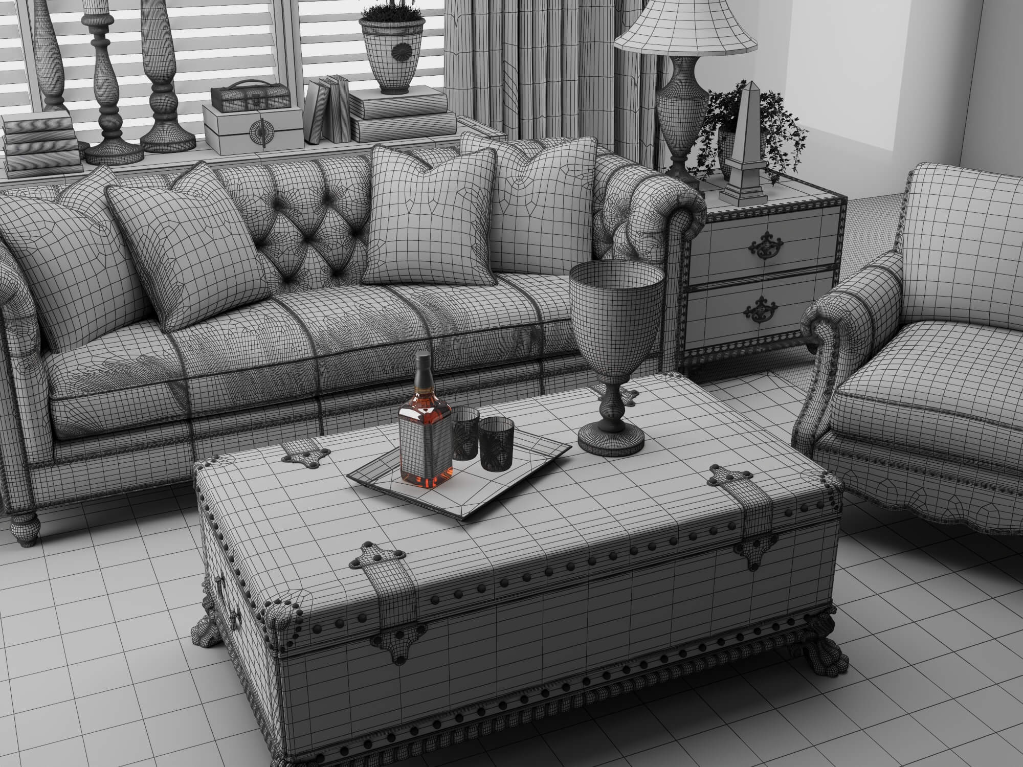 Classic Traditional Living Room Interior 3d Model 3D Model