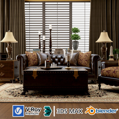 Classic Traditional Living Room Interior 3d Model