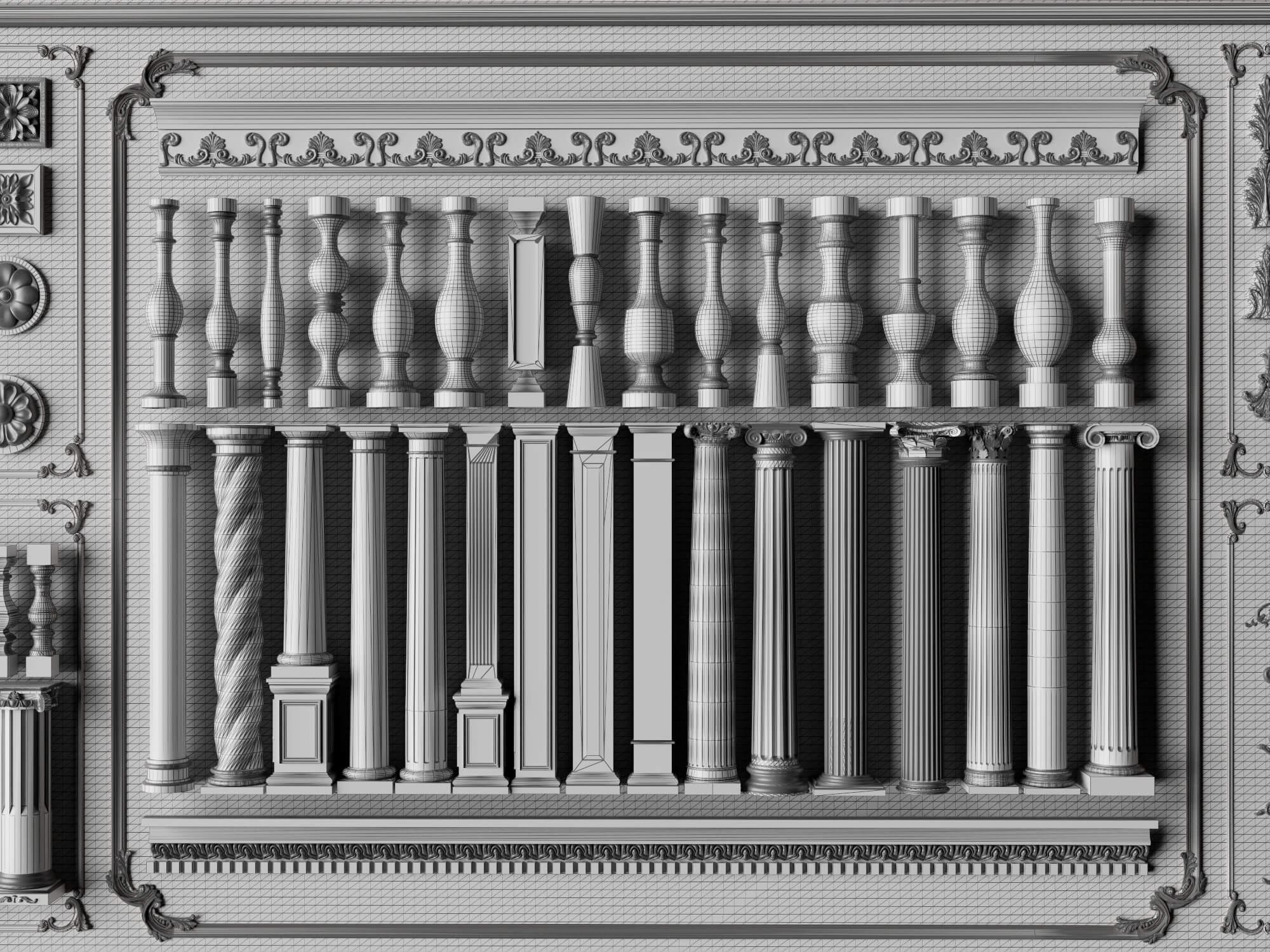 Classical Column Baluster and Plaster Ornament Mega Pack 3D Model