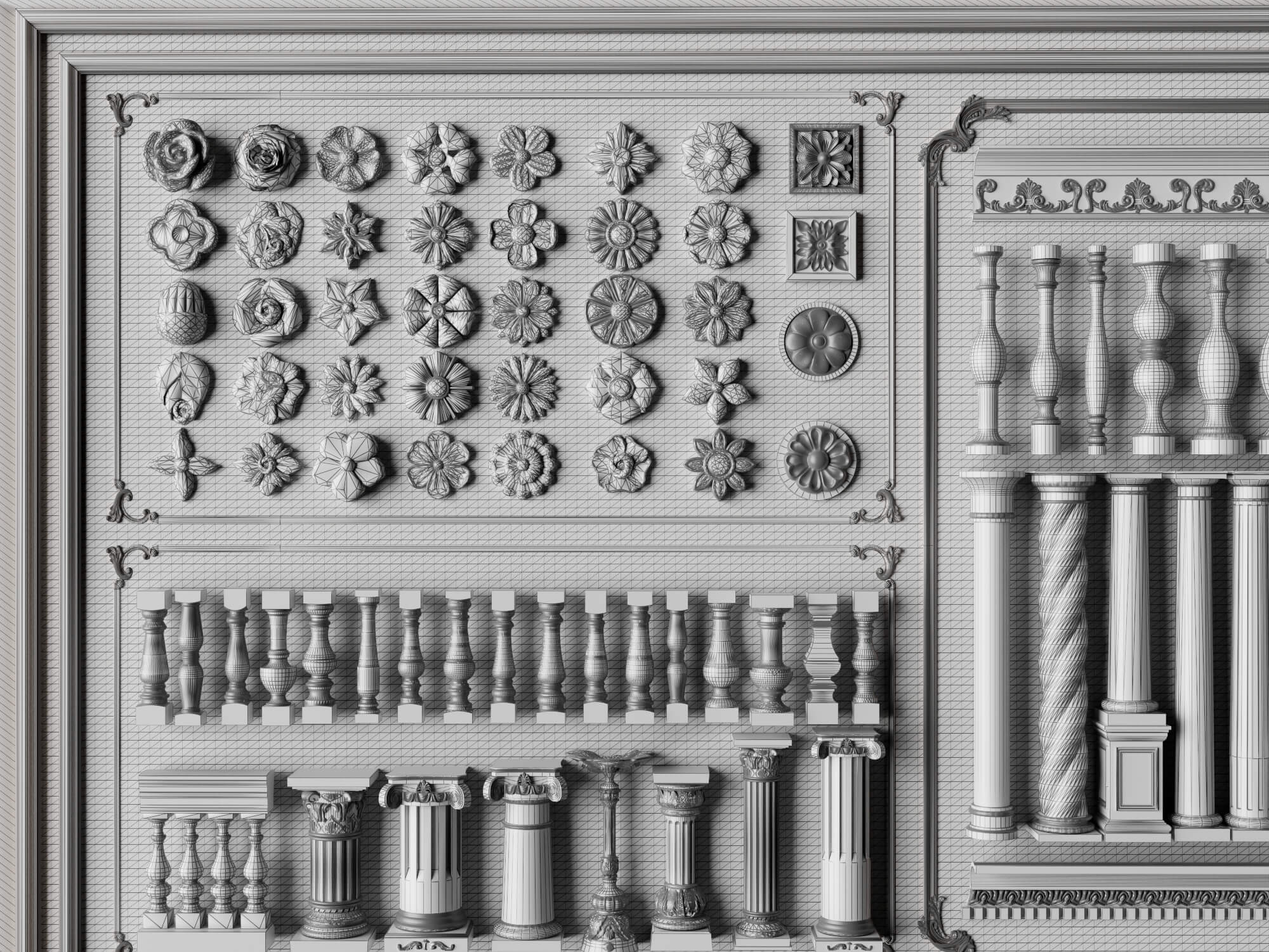 Classical Column Baluster and Plaster Ornament Mega Pack 3D Model