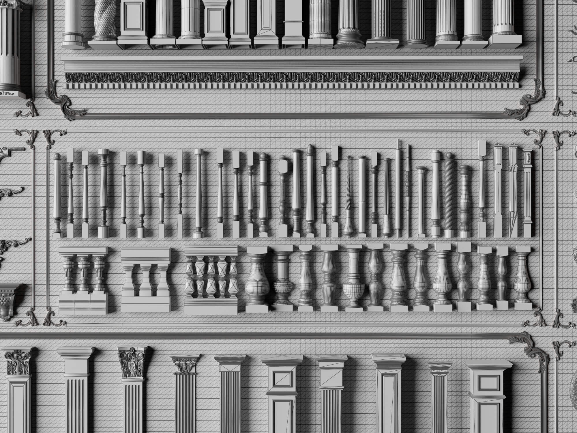 Classical Column Baluster and Plaster Ornament Mega Pack 3D Model