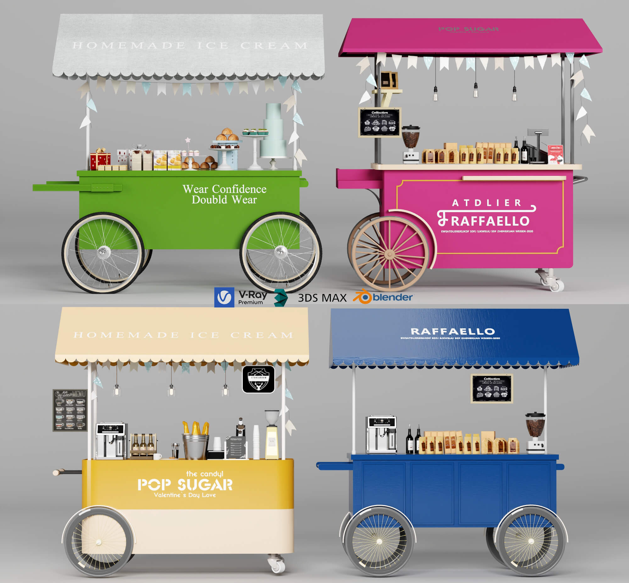 Colorful Food Cart 3D Models 3D Model