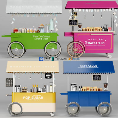 Colorful Food Cart 3D Models