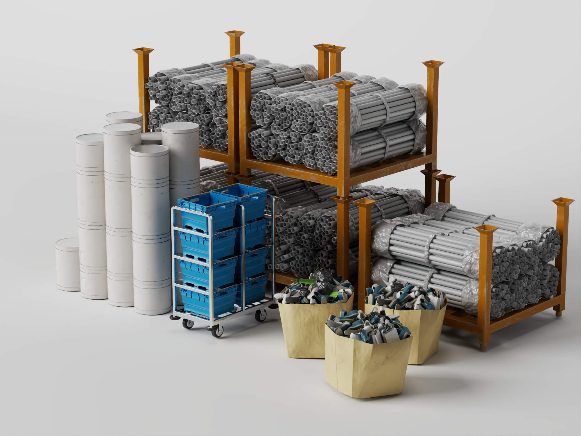 Construction Pipe and Material Storage Asset Pack 3D Model