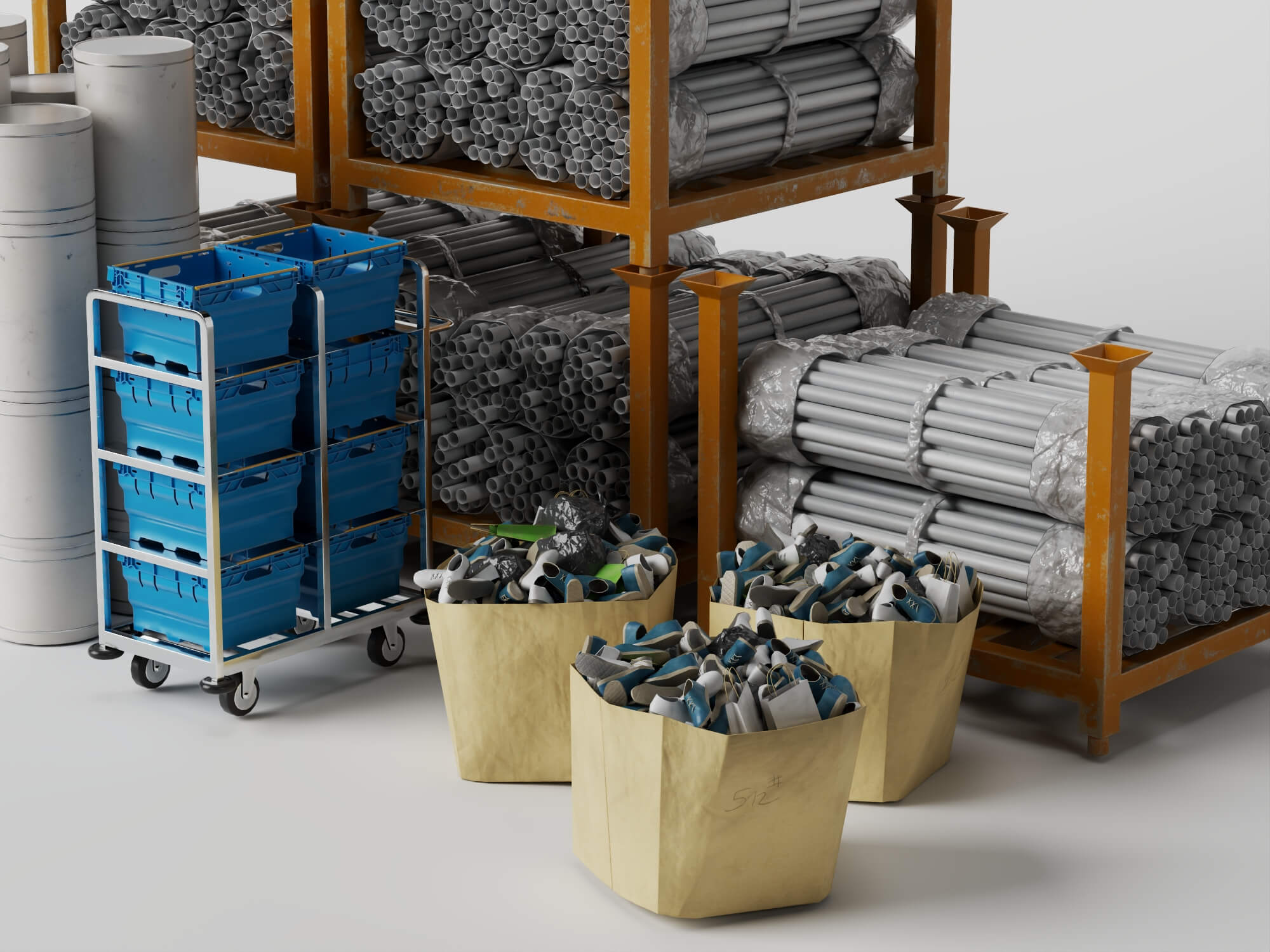 Construction Pipe and Material Storage Asset Pack 3D Model