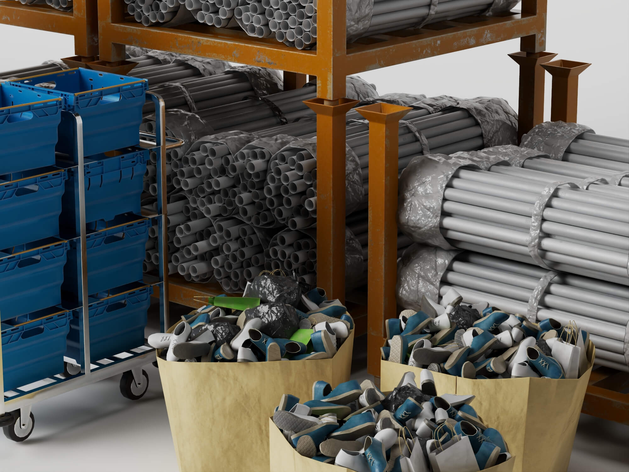Construction Pipe and Material Storage Asset Pack 3D Model