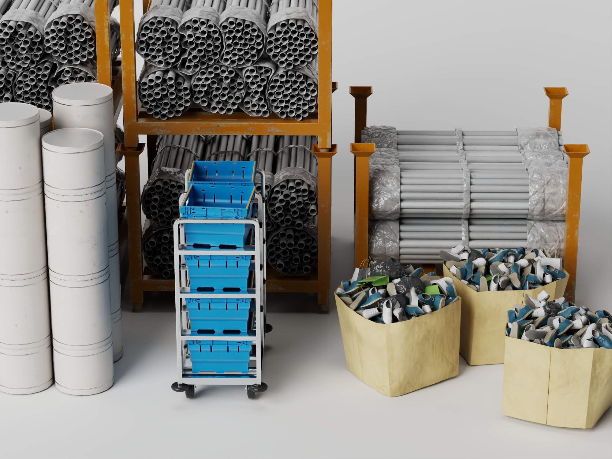 Construction Pipe and Material Storage Asset Pack 3D Model