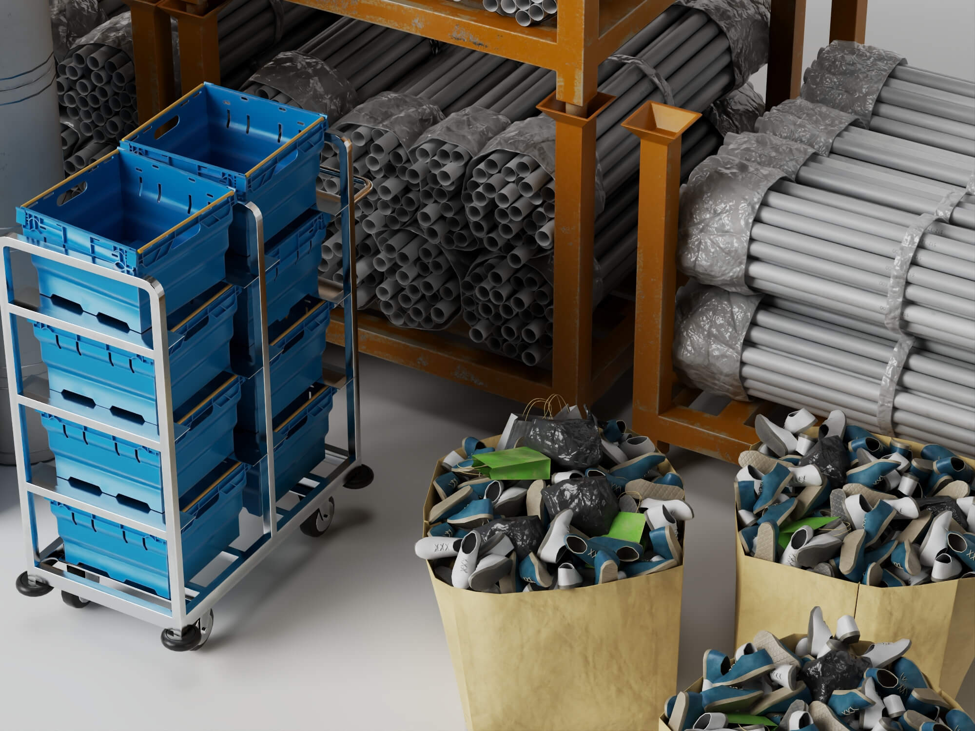 Construction Pipe and Material Storage Asset Pack 3D Model
