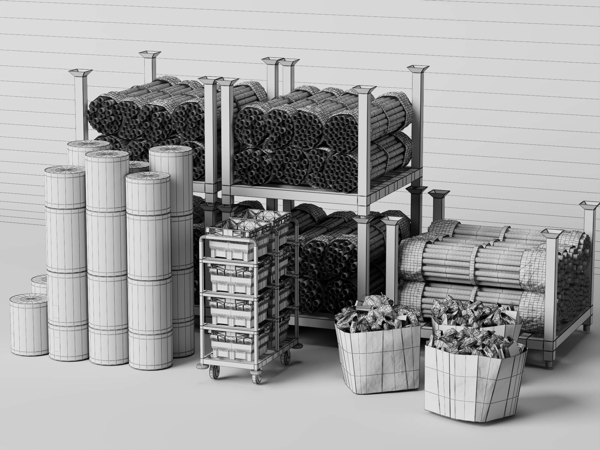 Construction Pipe and Material Storage Asset Pack 3D Model