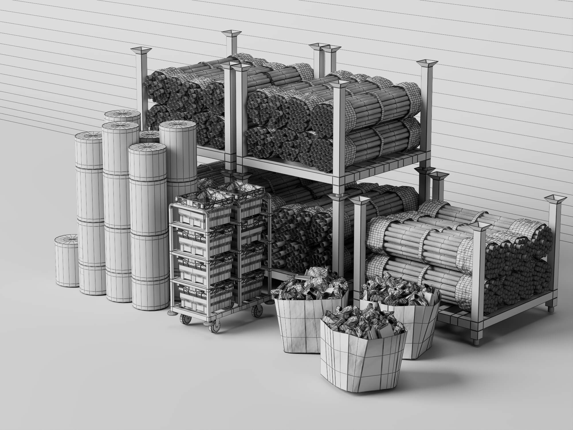 Construction Pipe and Material Storage Asset Pack 3D Model