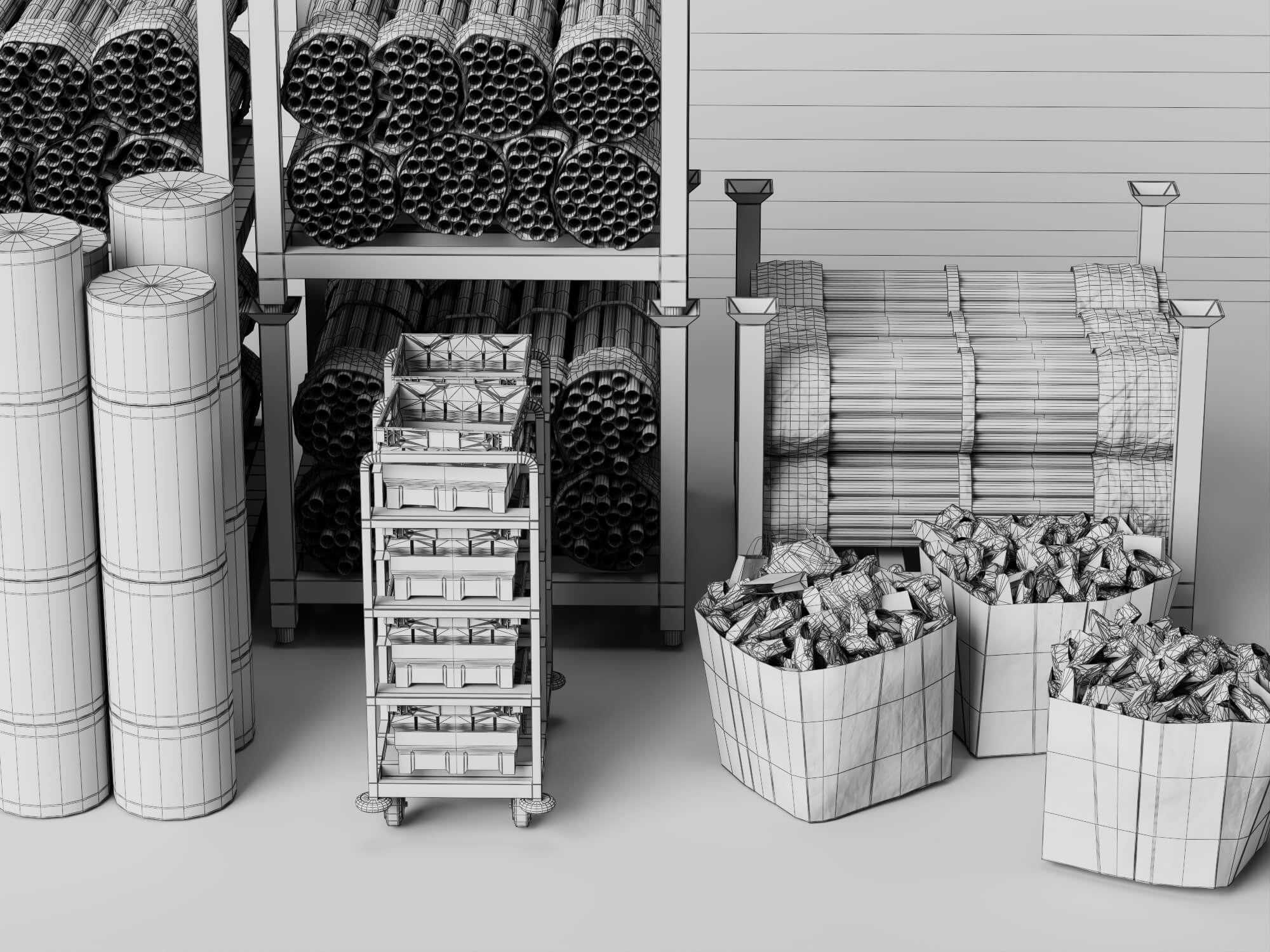 Construction Pipe and Material Storage Asset Pack 3D Model