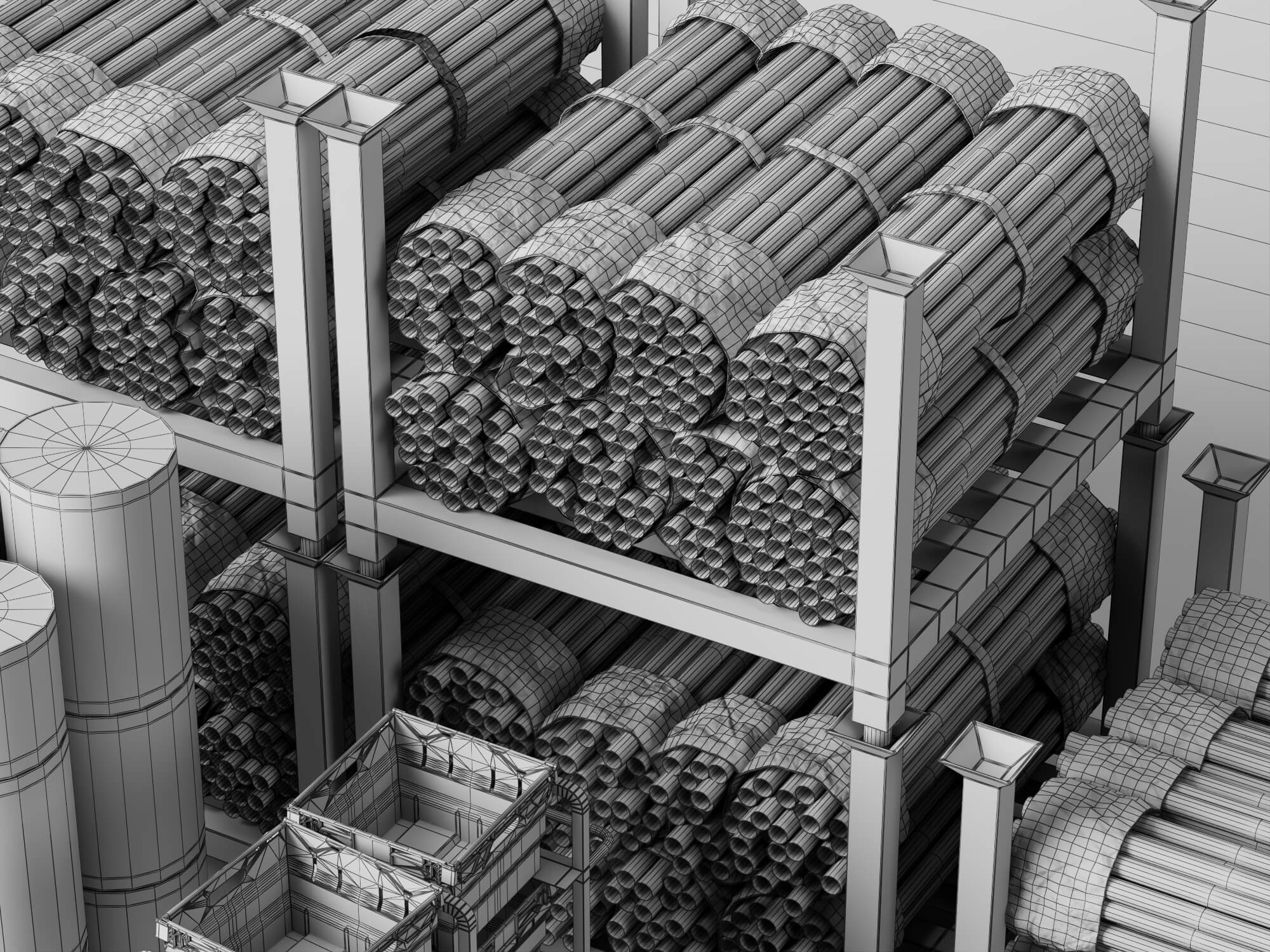Construction Pipe and Material Storage Asset Pack 3D Model