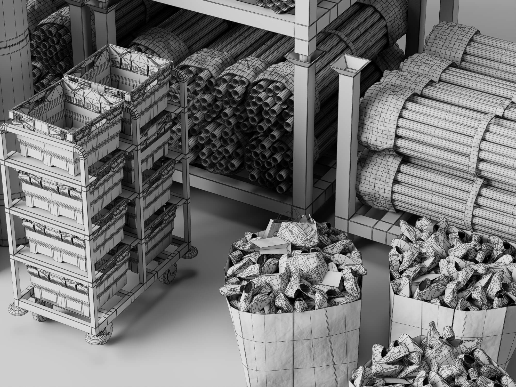 Construction Pipe and Material Storage Asset Pack 3D Model