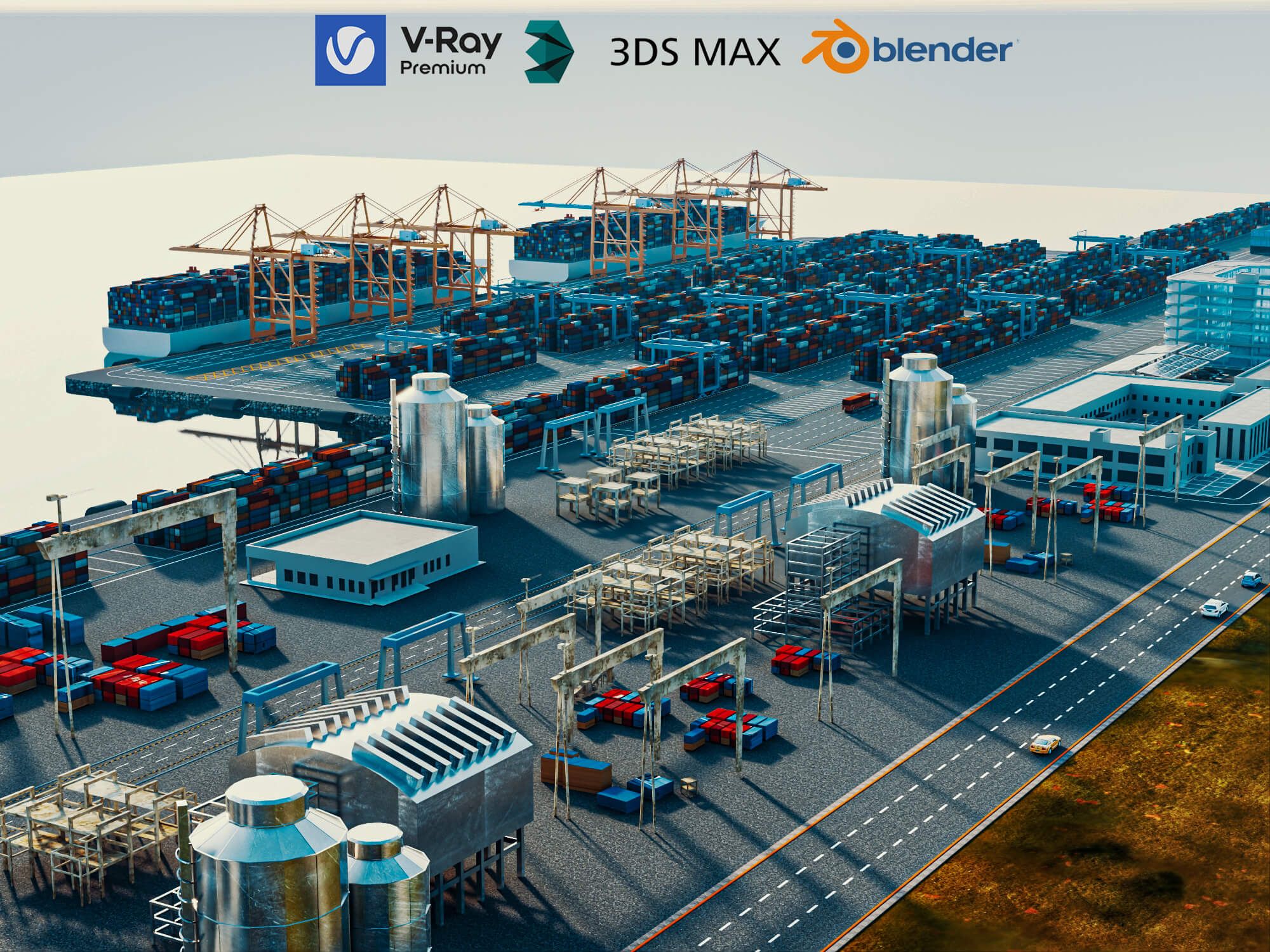 Container Port Terminal 3D Scene Model 3D Model