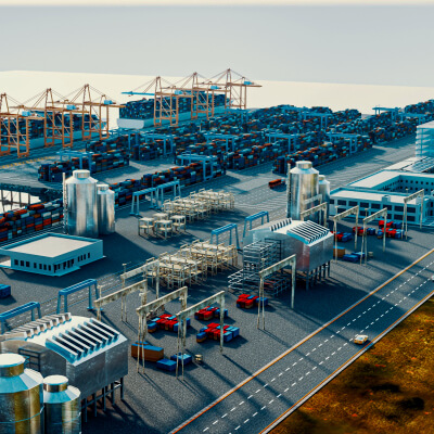Container Port Terminal 3D Scene Model