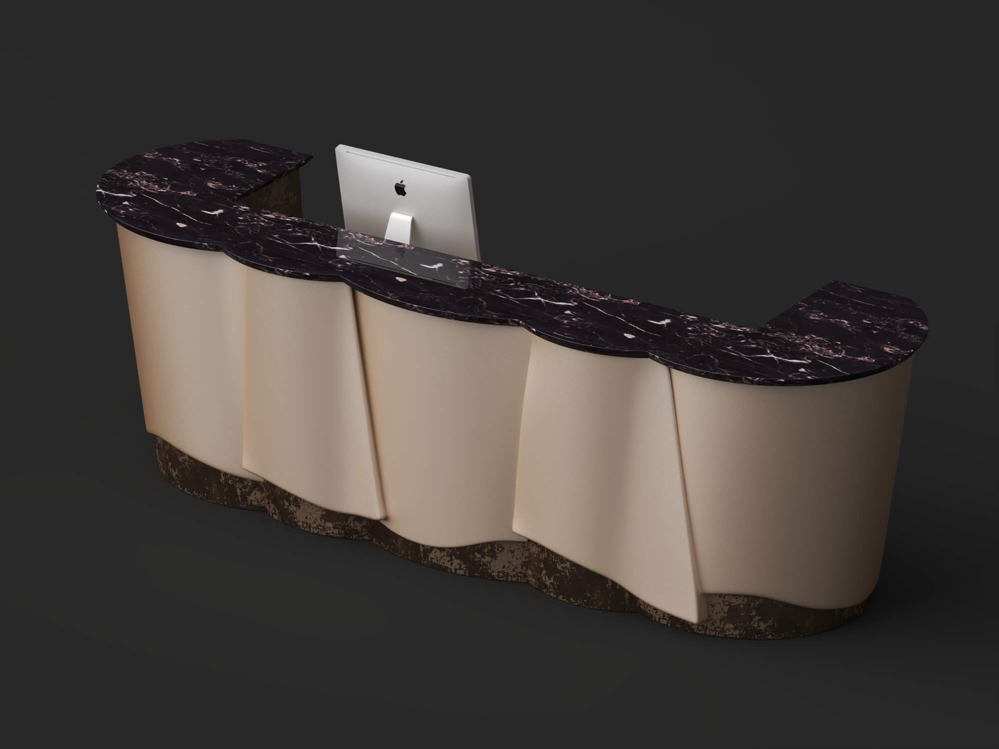 Curved Luxury Marble Reception Desk 3d Asset 3D Model