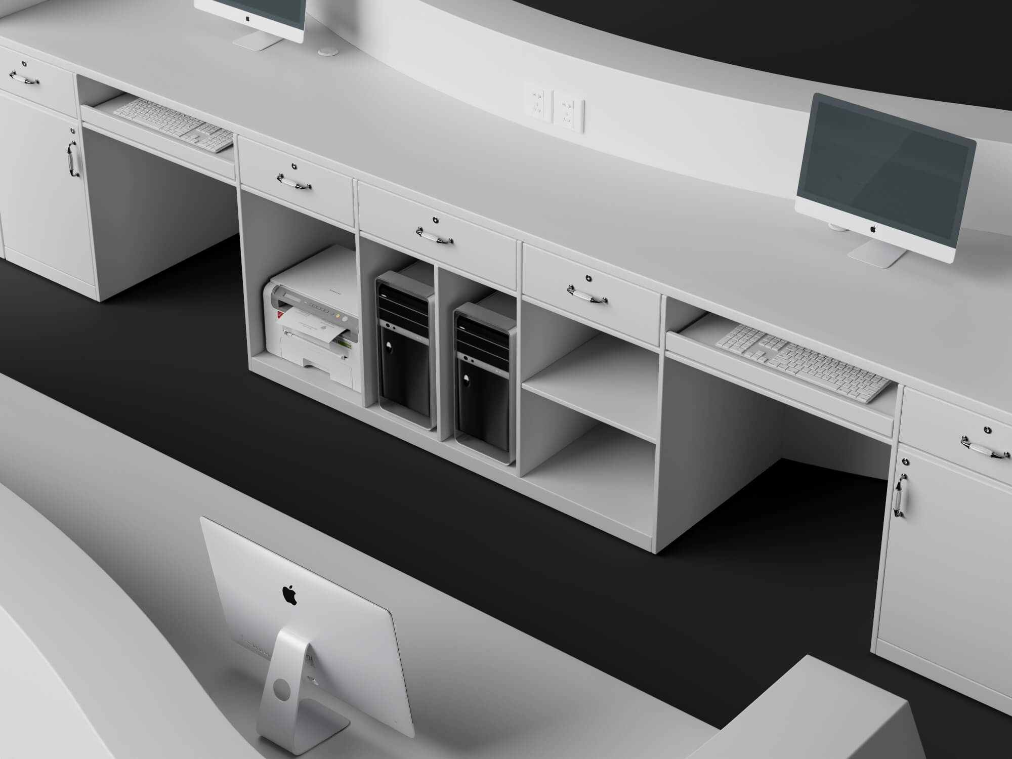 Curved White Reception Desk 3D Asset 3D Model