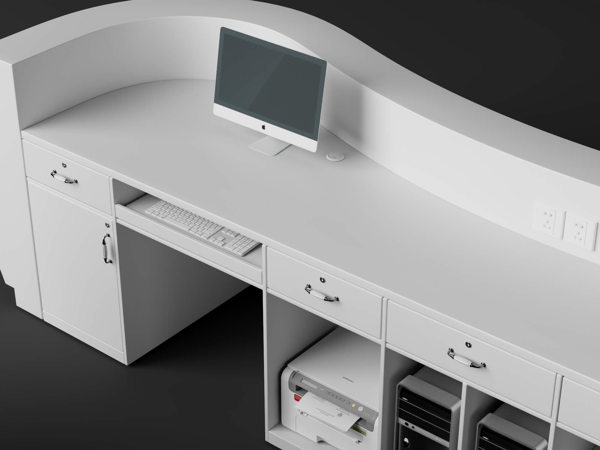 Curved White Reception Desk 3D Asset 3D Model