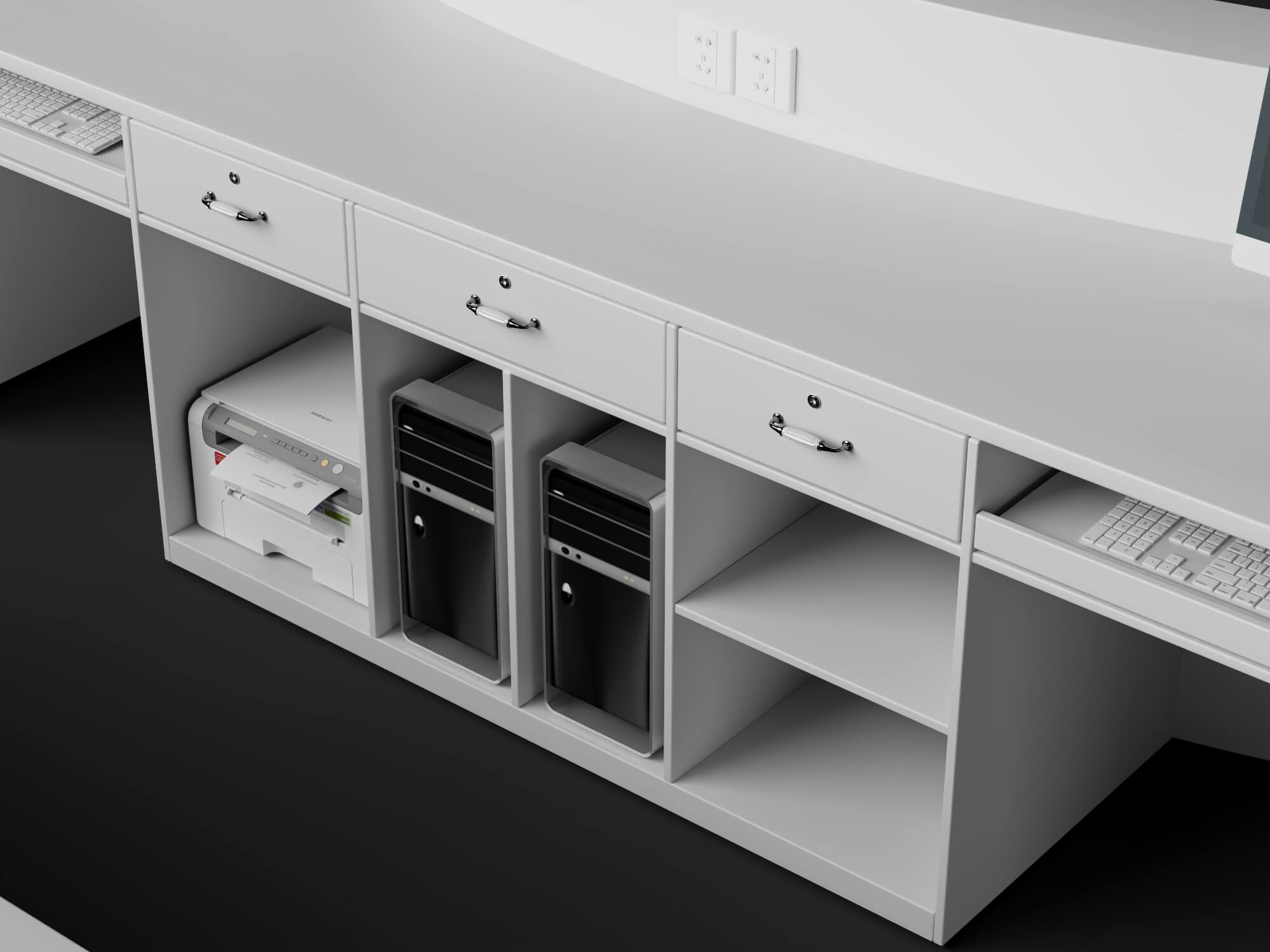 Curved White Reception Desk 3D Asset 3D Model