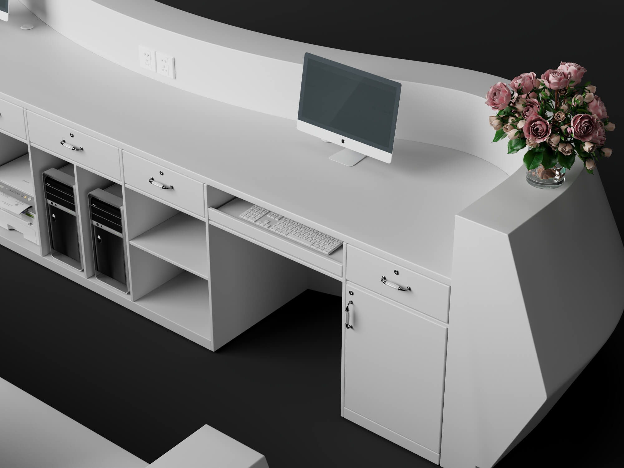 Curved White Reception Desk 3D Asset 3D Model