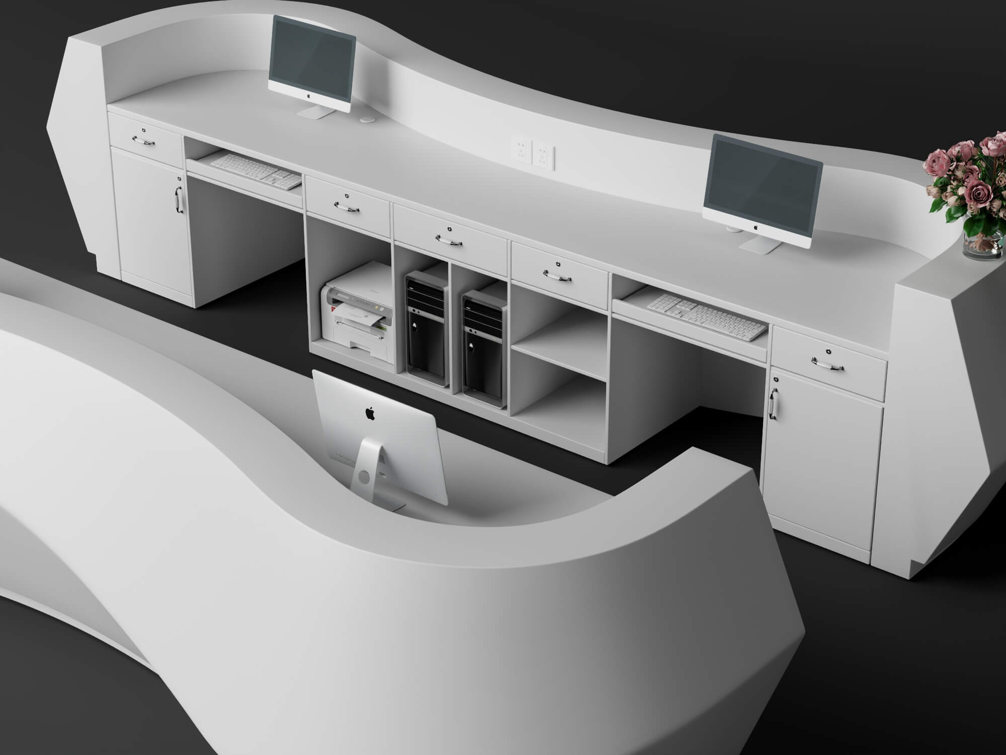 Curved White Reception Desk 3D Asset 3D Model