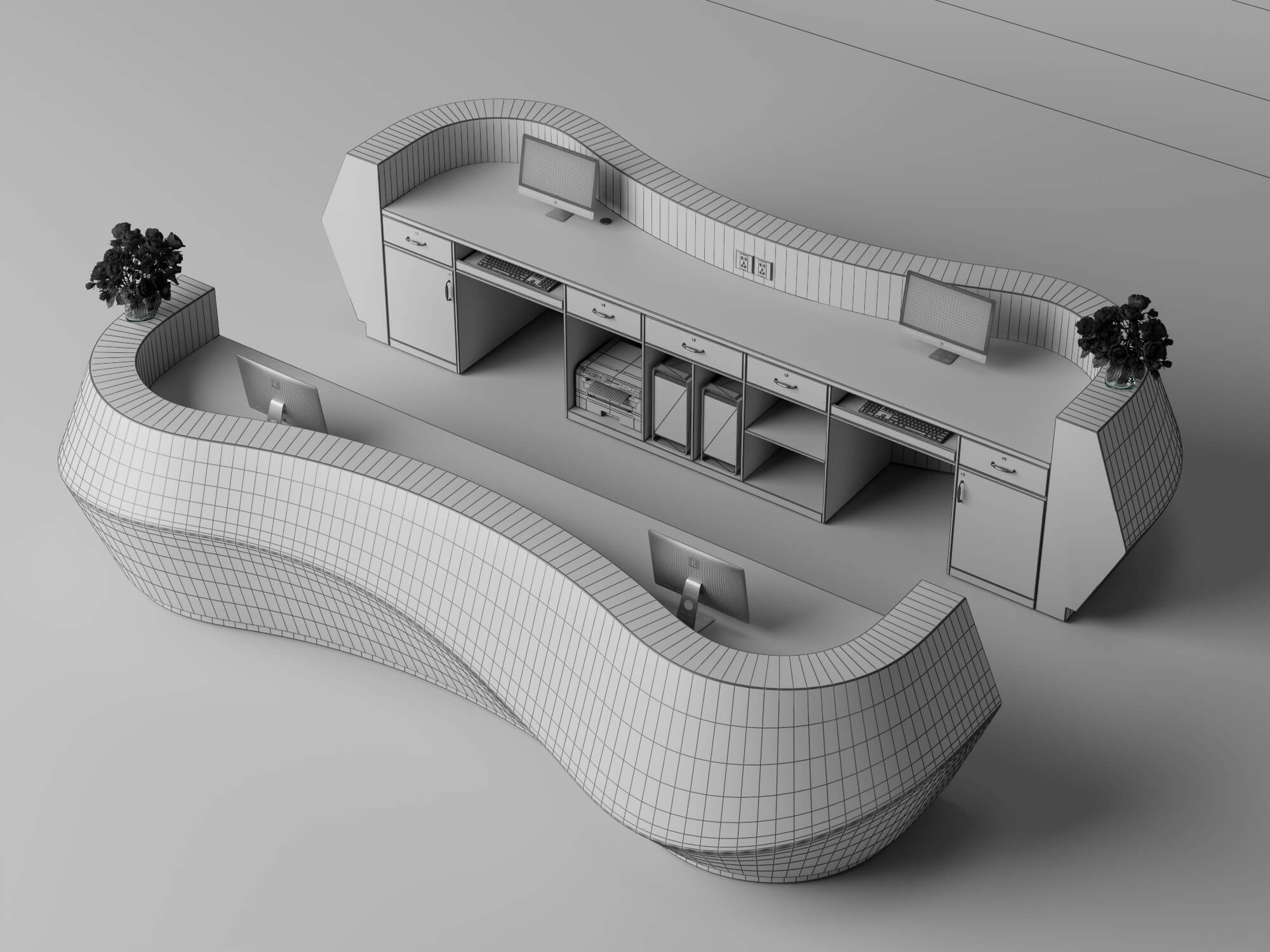 Curved White Reception Desk 3D Asset 3D Model