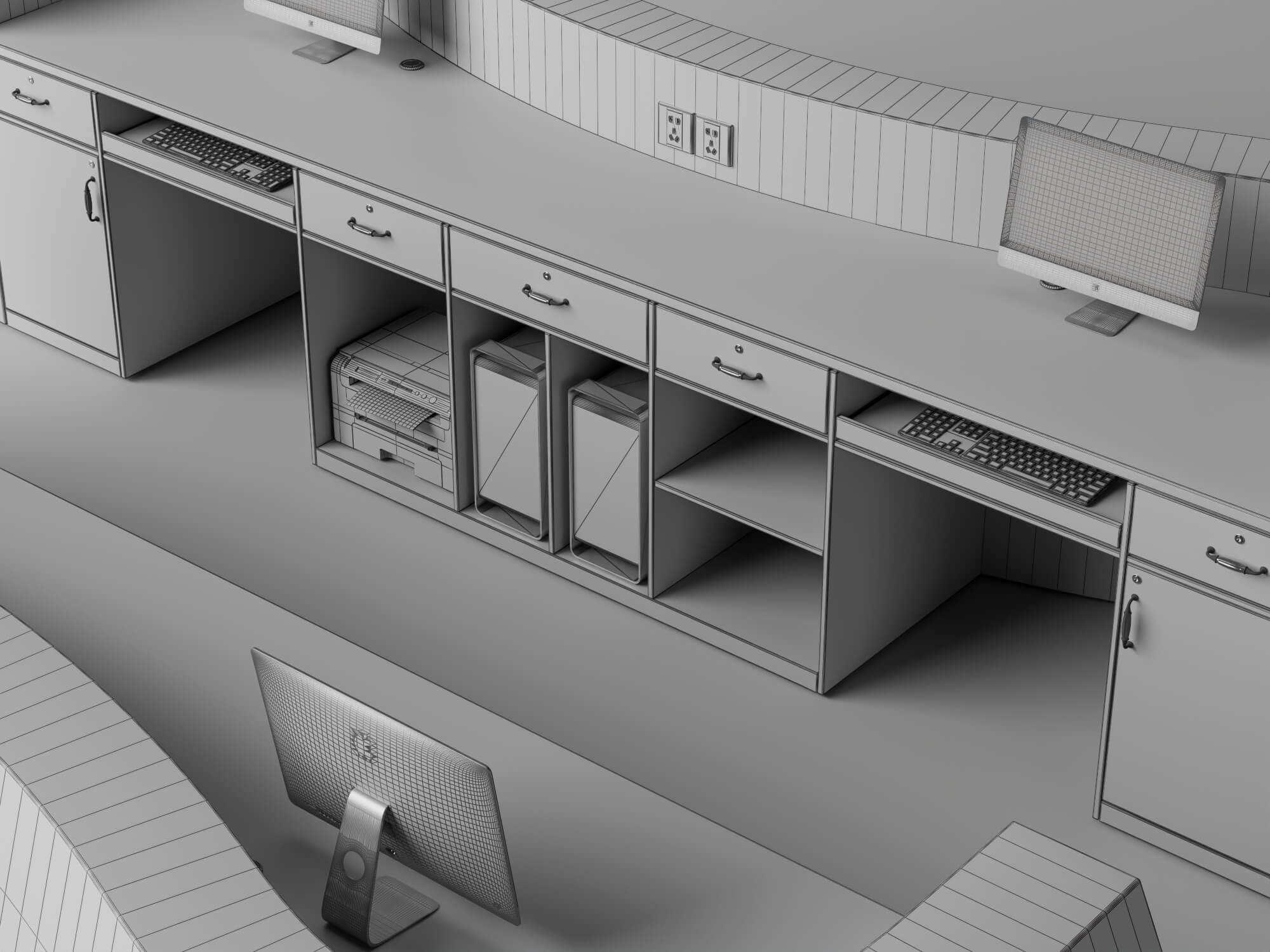 Curved White Reception Desk 3D Asset 3D Model