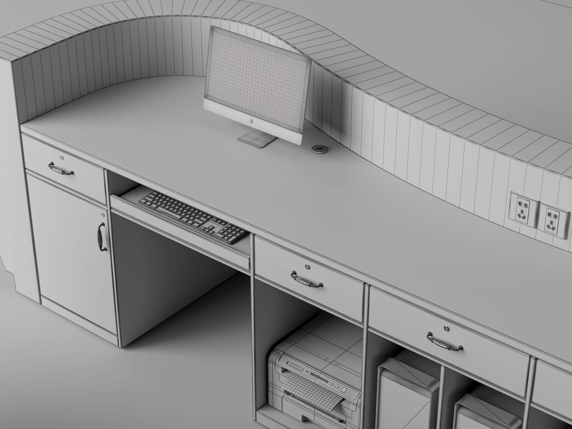 Curved White Reception Desk 3D Asset 3D Model