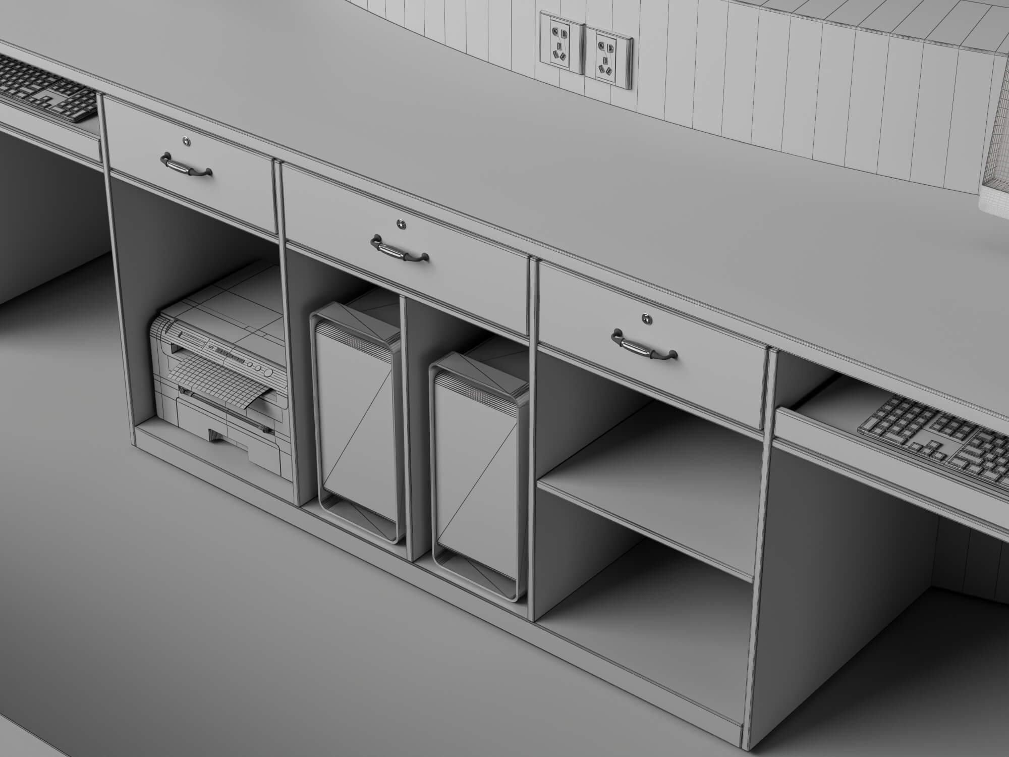 Curved White Reception Desk 3D Asset 3D Model