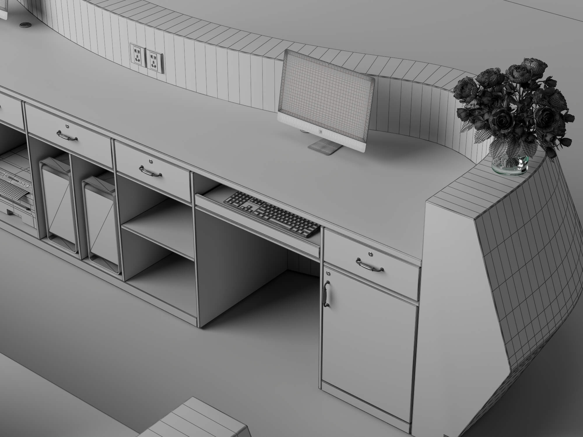 Curved White Reception Desk 3D Asset 3D Model