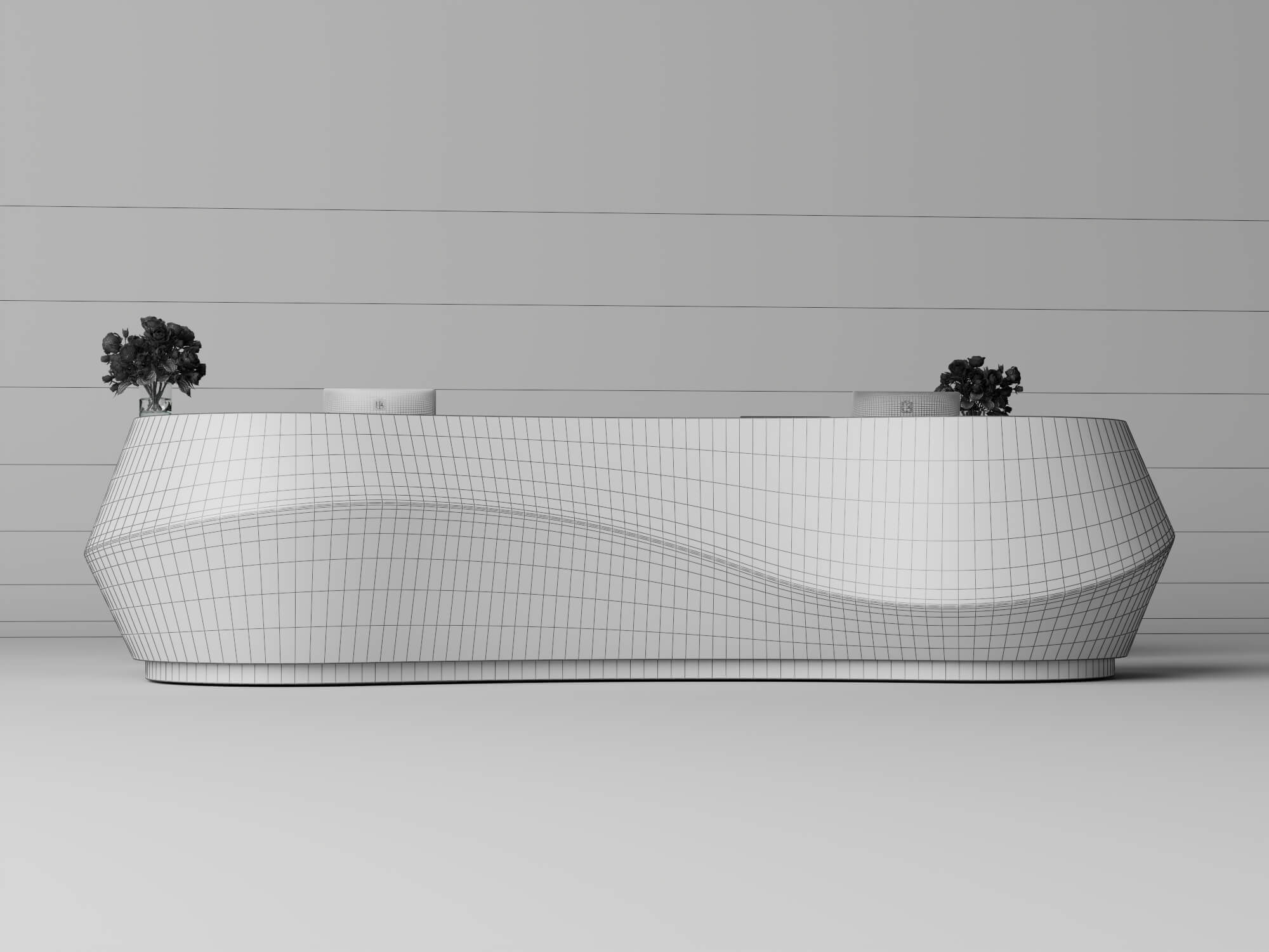 Curved White Reception Desk 3D Asset 3D Model