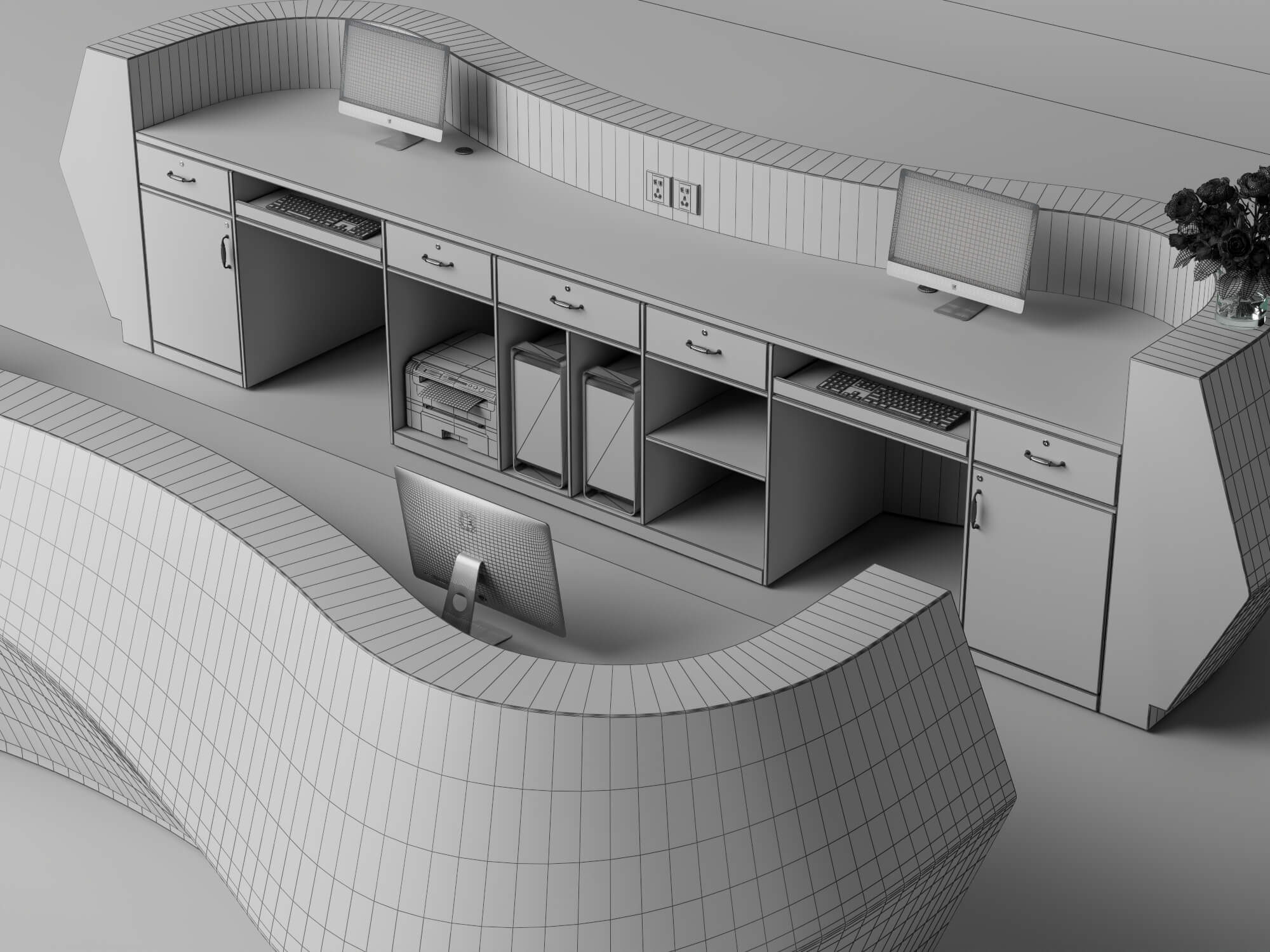 Curved White Reception Desk 3D Asset 3D Model