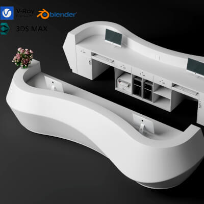 Curved White Reception Desk 3D Asset