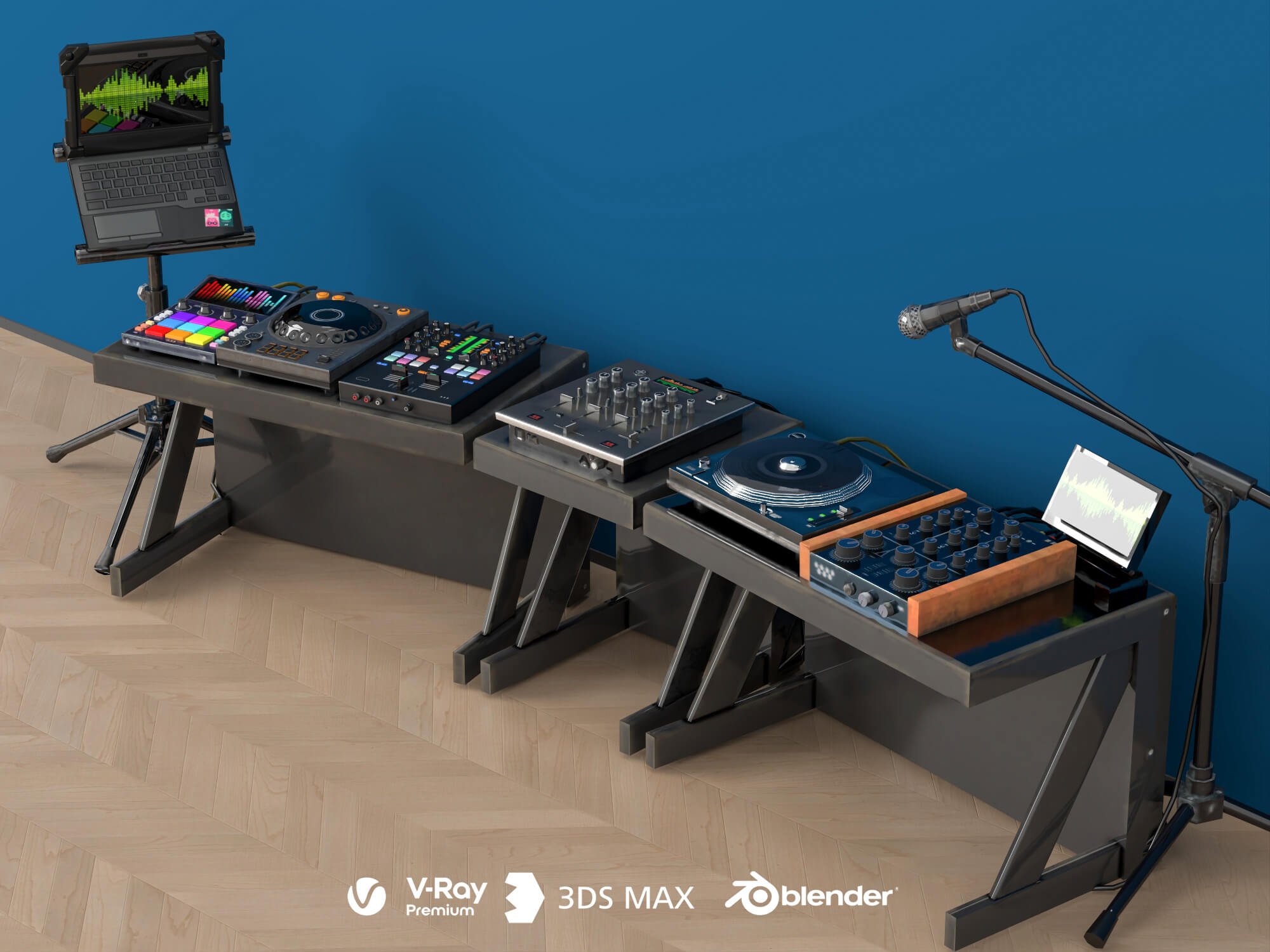 DJ Music Equipment Setup 3D Model 3D Model