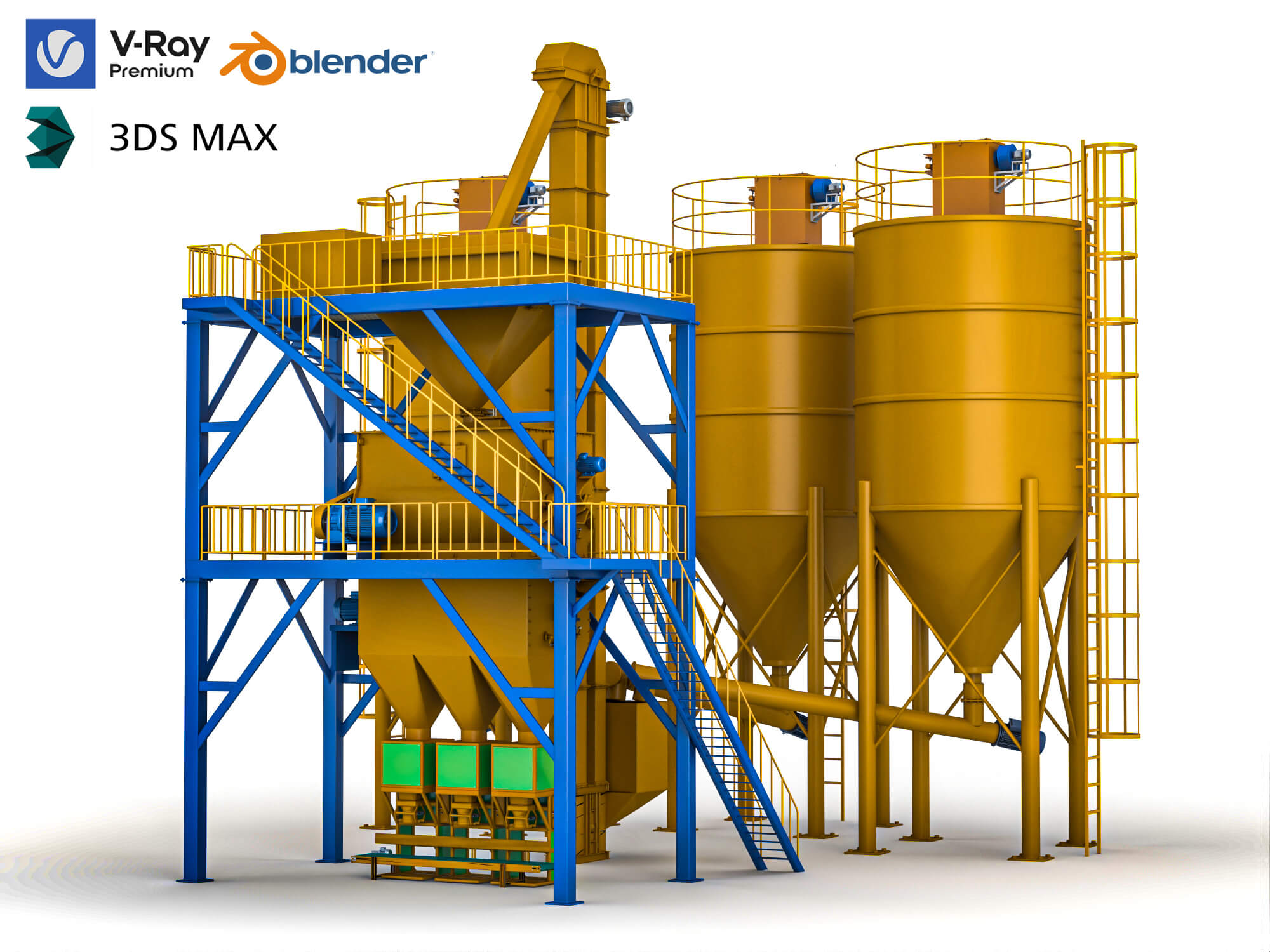 Dry Mortar Mixing Plant Industrial Equipment 3D Model