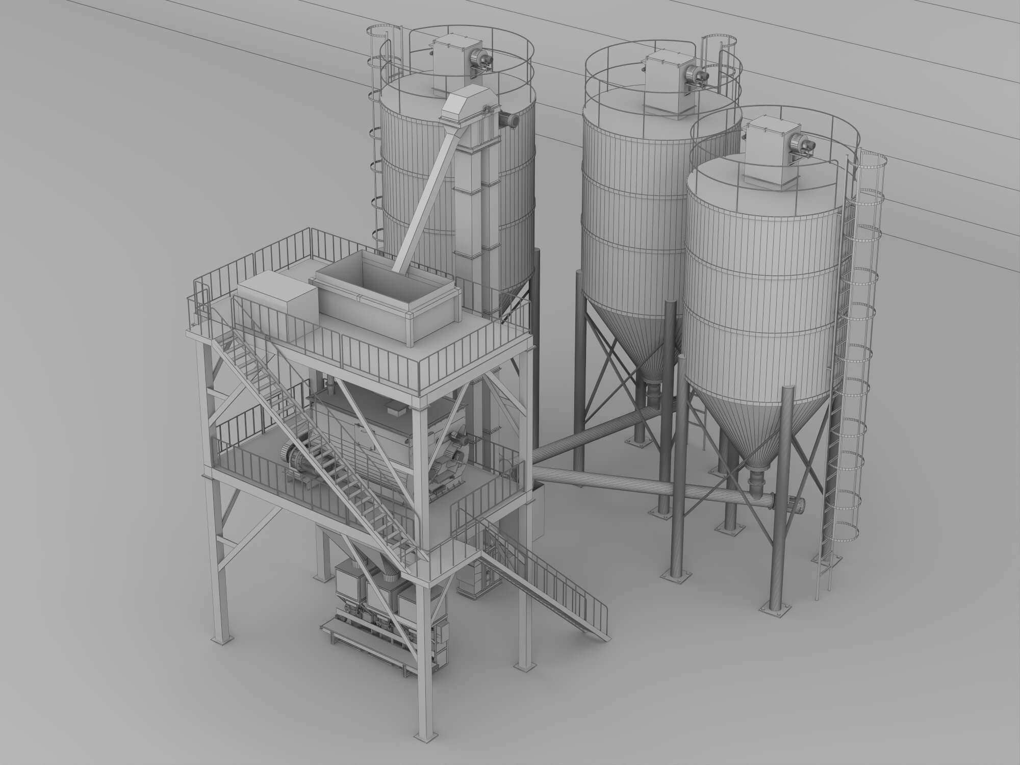 Dry Mortar Mixing Plant Industrial Equipment 3D Model