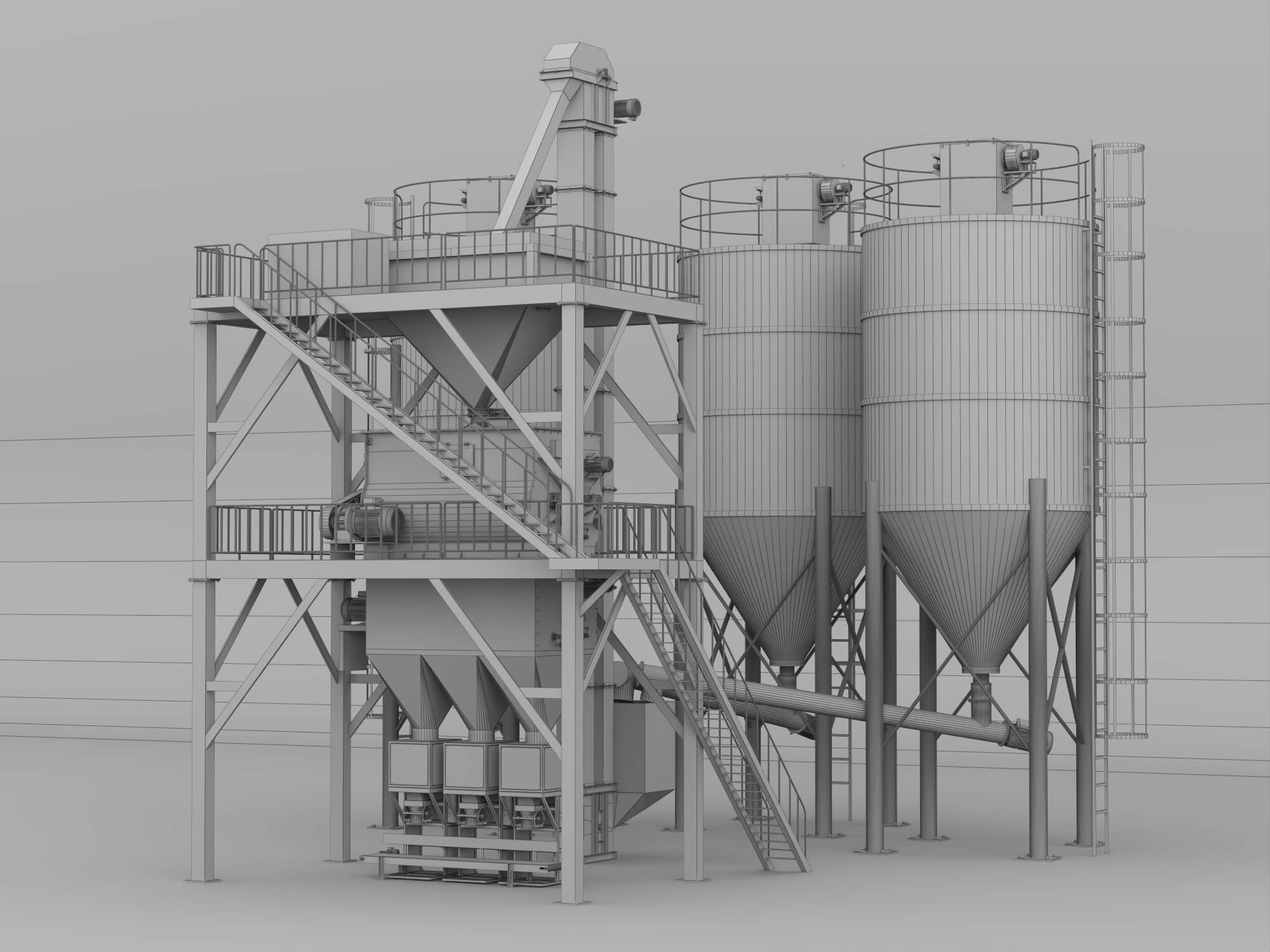 Dry Mortar Mixing Plant Industrial Equipment 3D Model