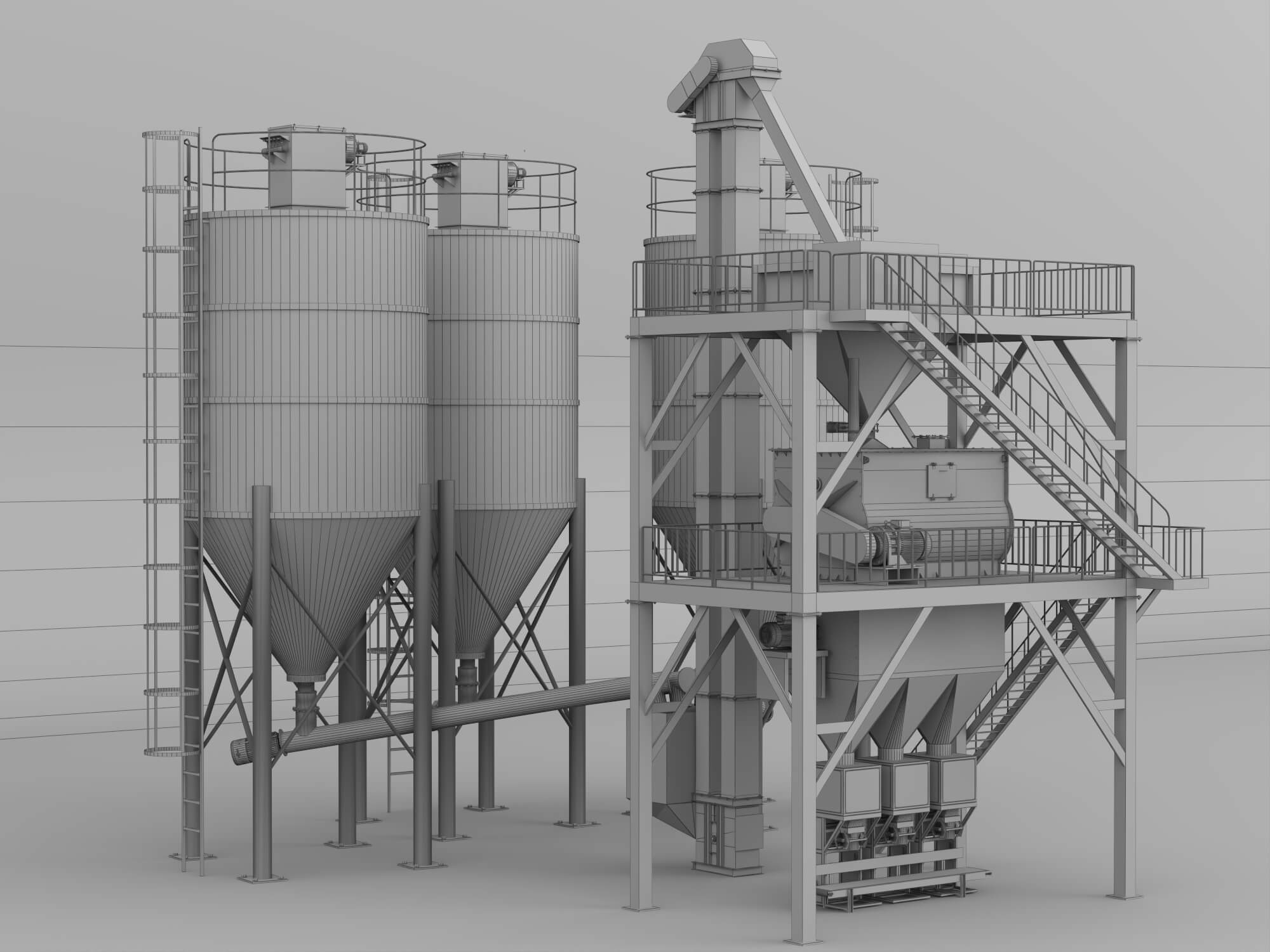 Dry Mortar Mixing Plant Industrial Equipment 3D Model