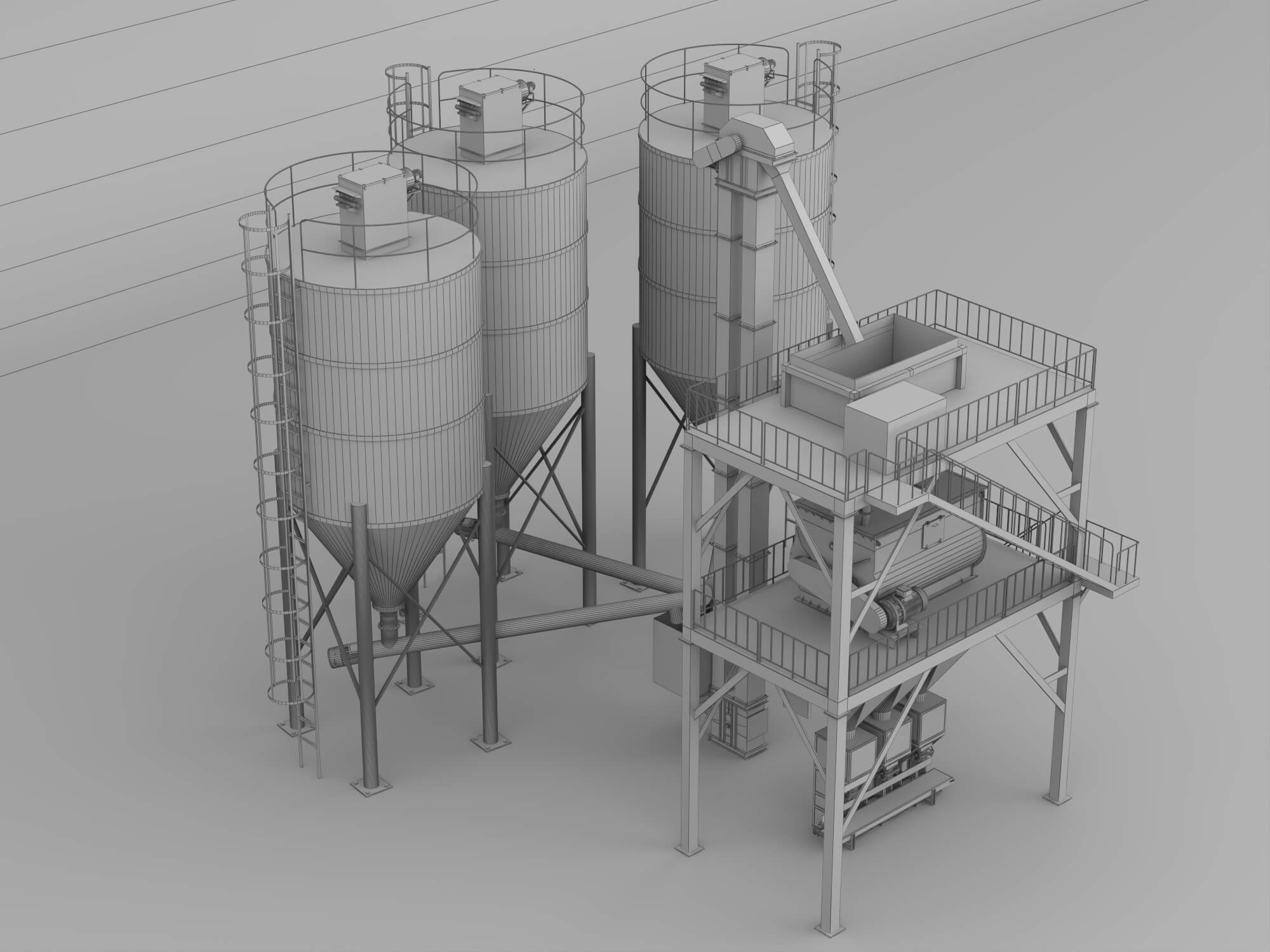 Dry Mortar Mixing Plant Industrial Equipment 3D Model