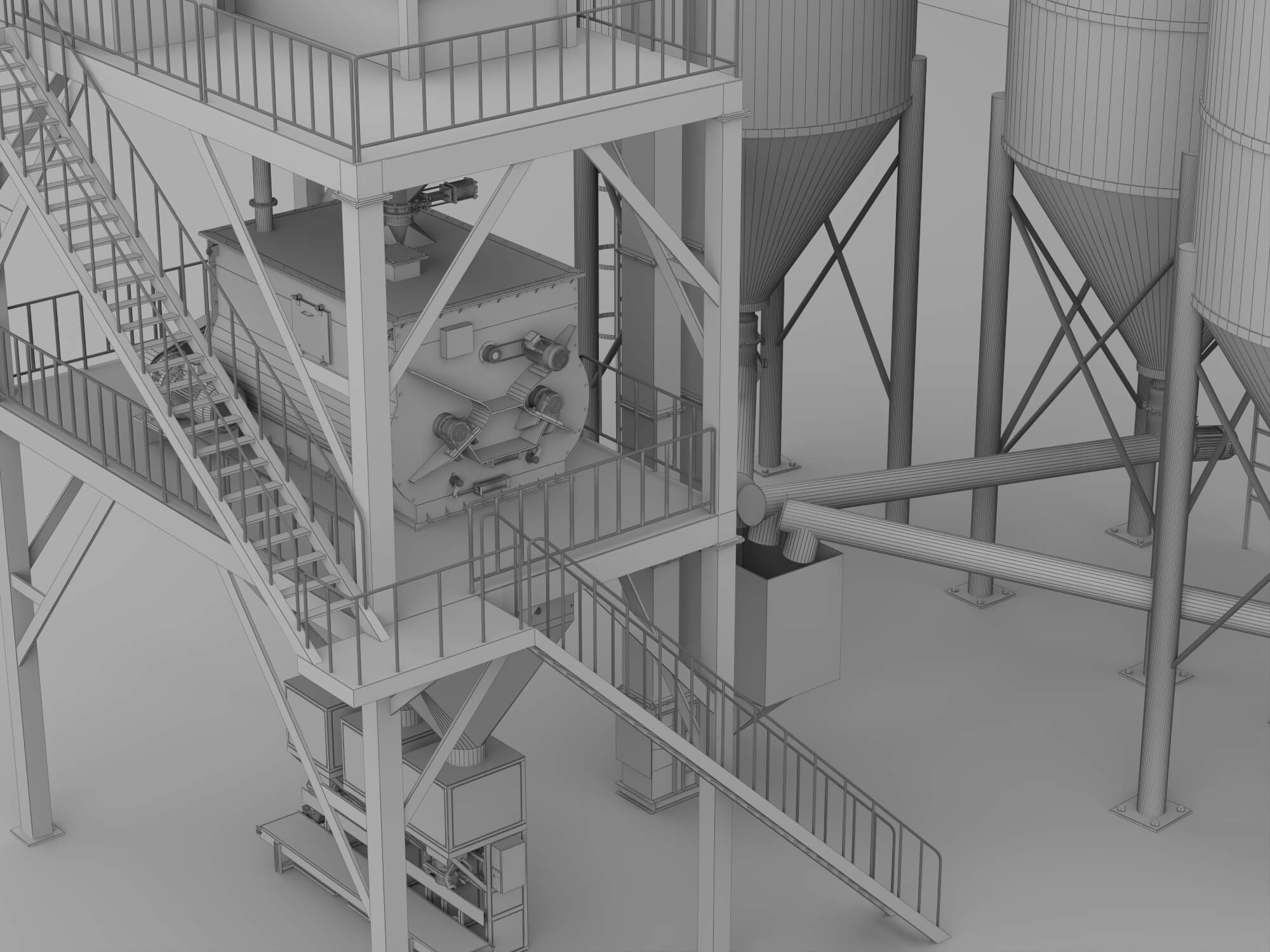 Dry Mortar Mixing Plant Industrial Equipment 3D Model