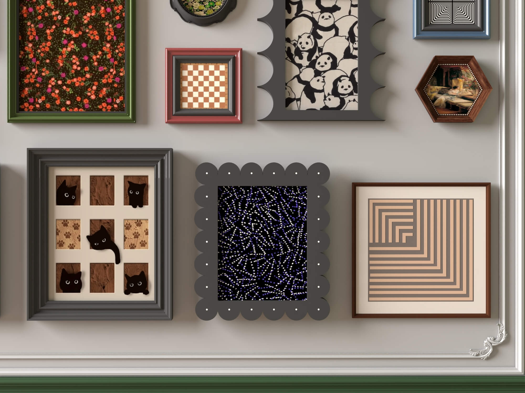 Eclectic Gallery Wall Picture Frames 3D Asset 3D Model
