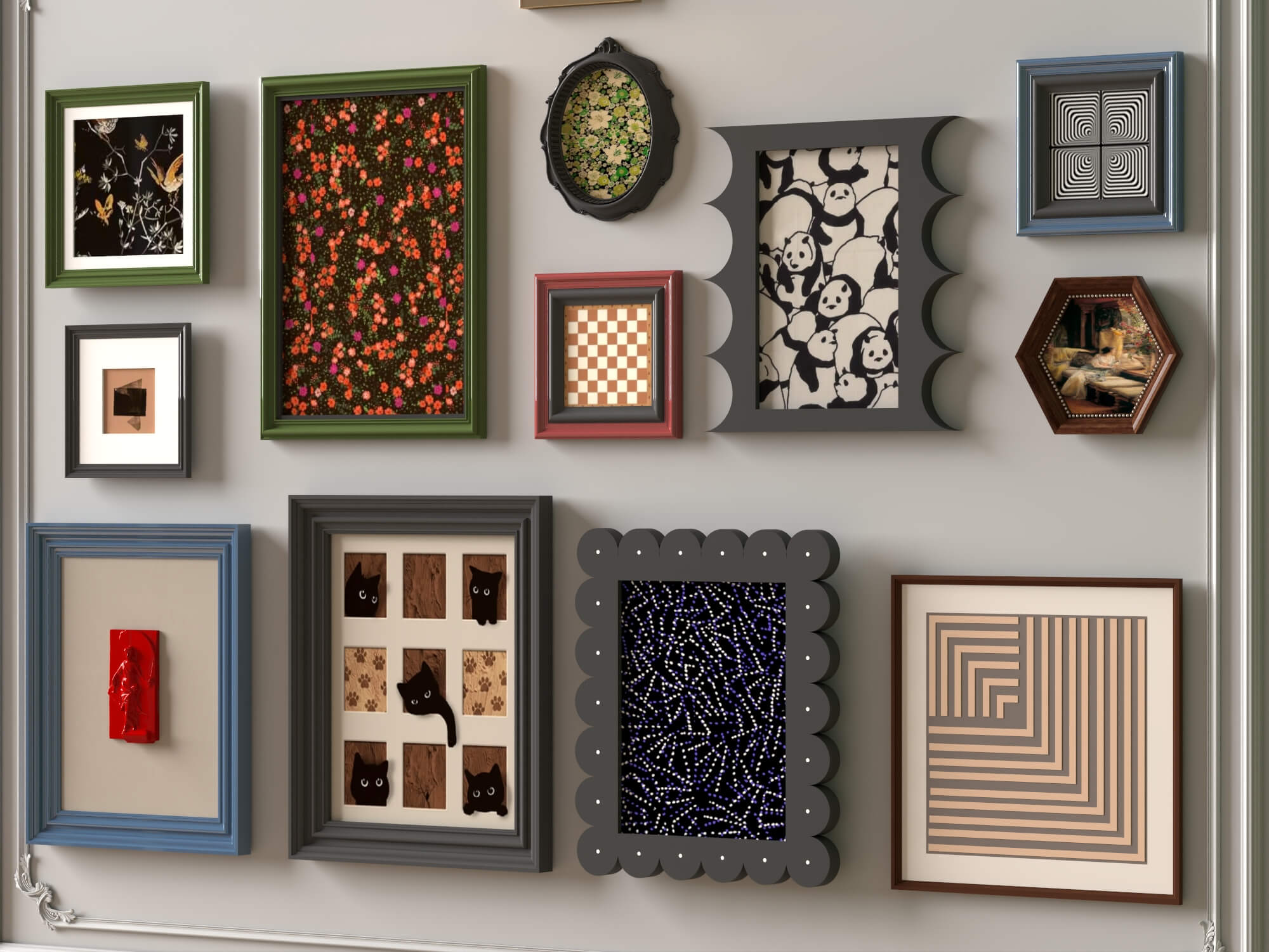 Eclectic Gallery Wall Picture Frames 3D Asset 3D Model