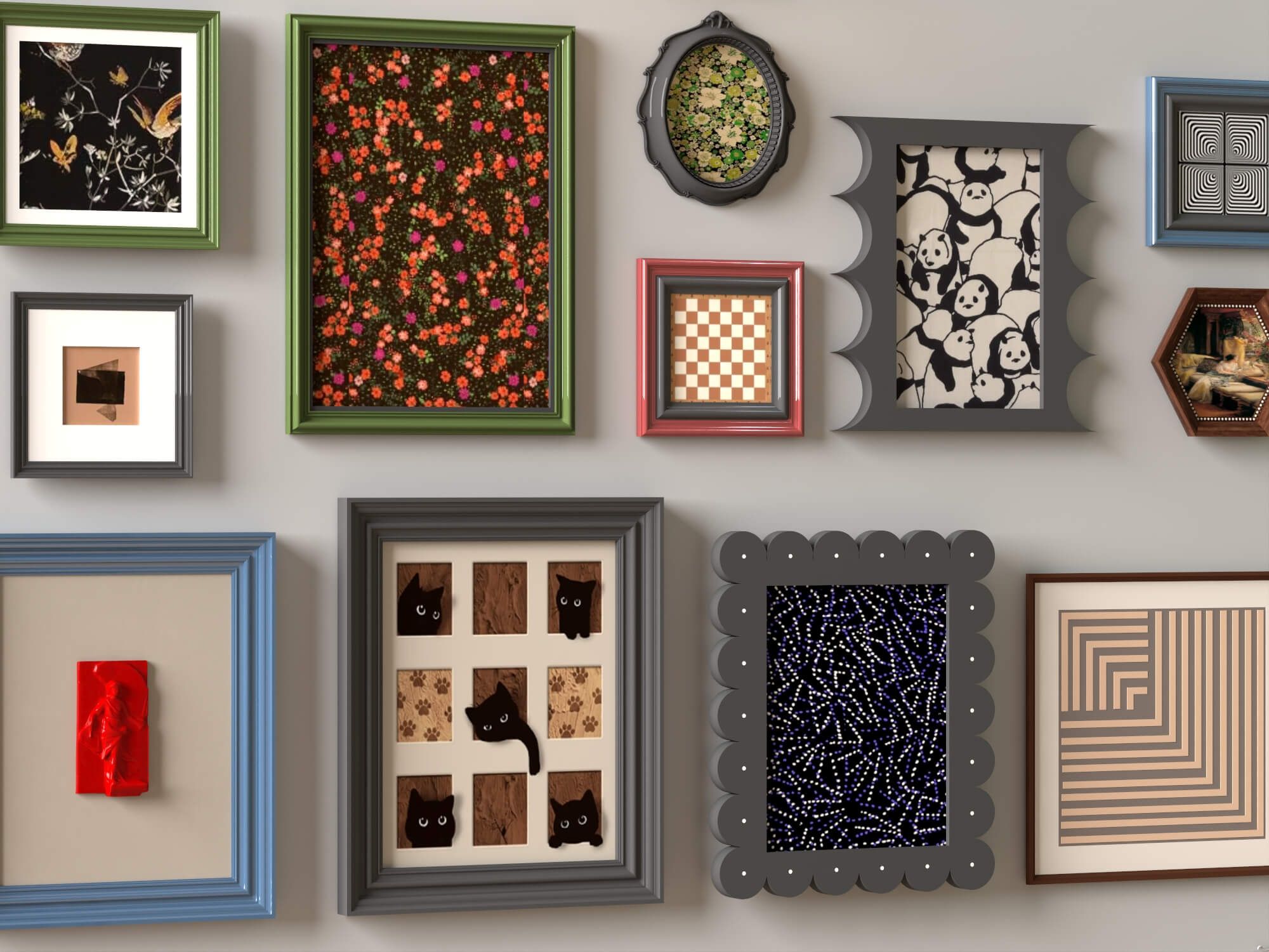 Eclectic Gallery Wall Picture Frames 3D Asset 3D Model