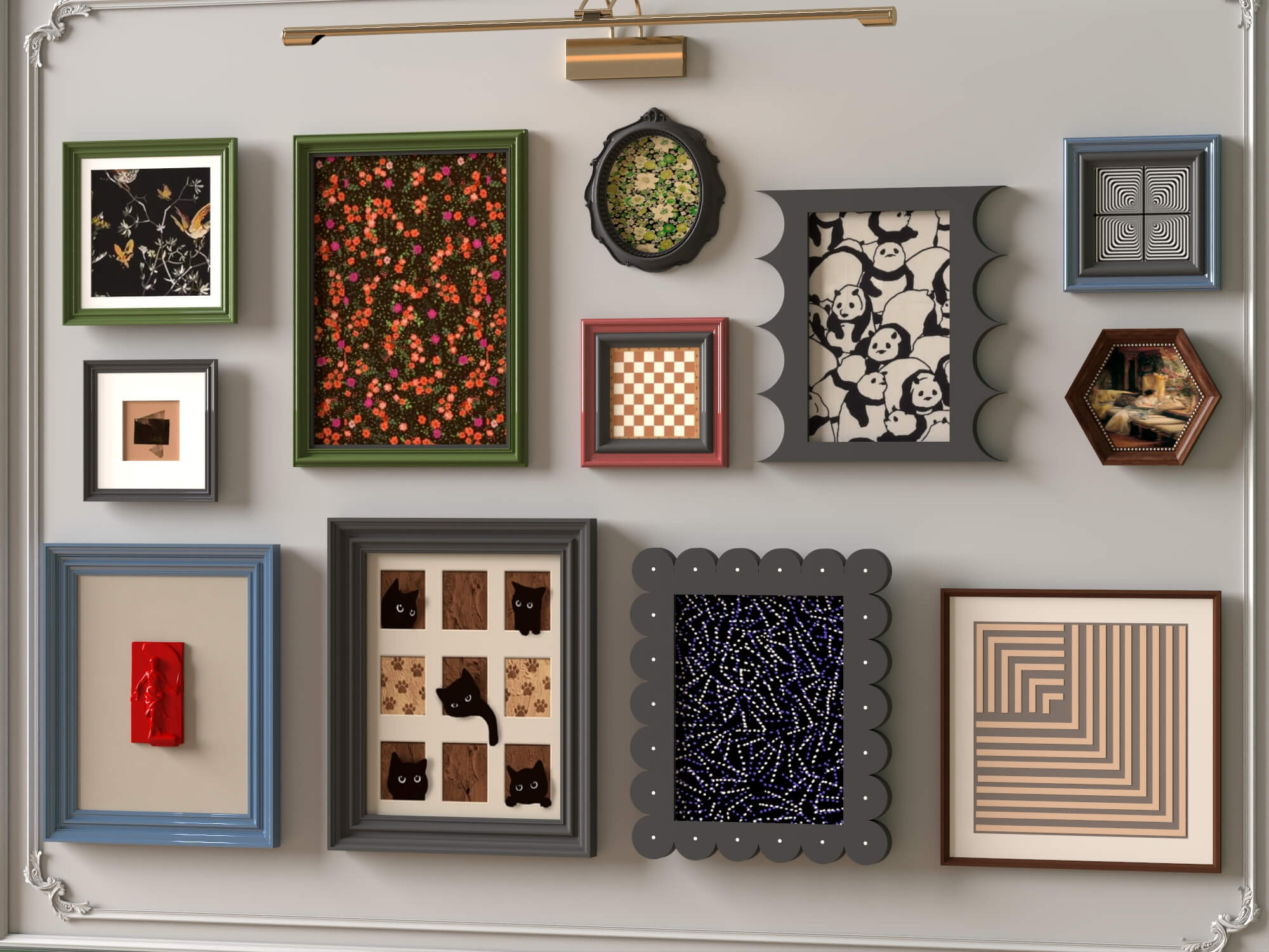 Eclectic Gallery Wall Picture Frames 3D Asset 3D Model